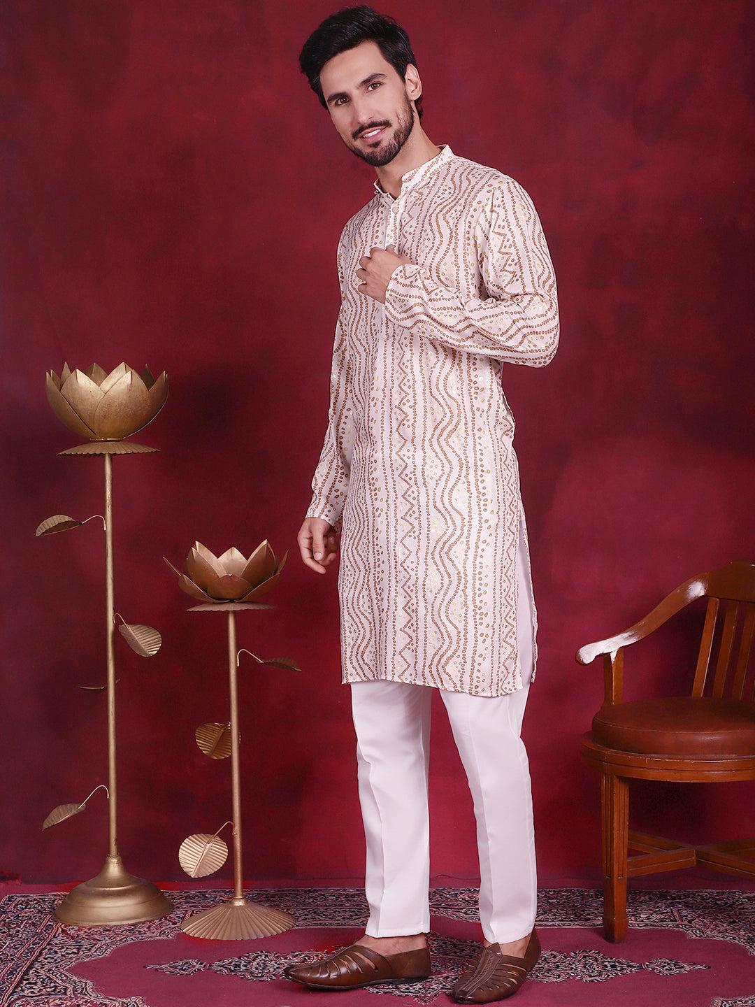 Men's Bandhani Printed Kurta with Pyjama - Taantav