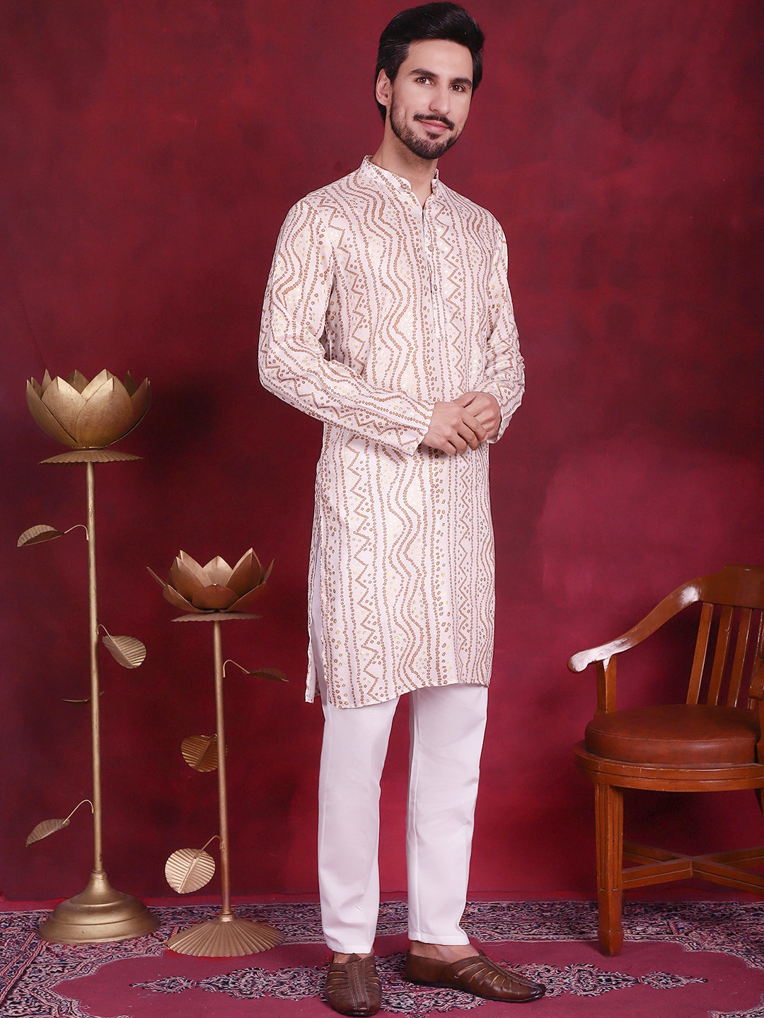 Men's Bandhani Printed Kurta with Pyjama - Taantav