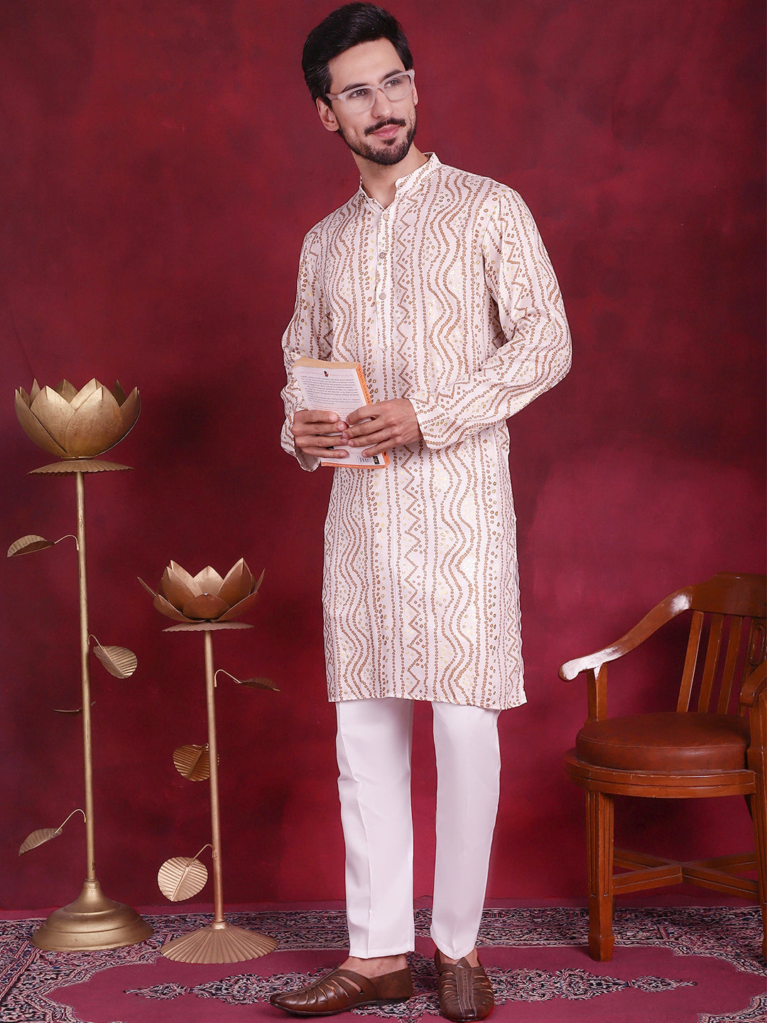 Men's Bandhani Printed Kurta with Pyjama - Taantav