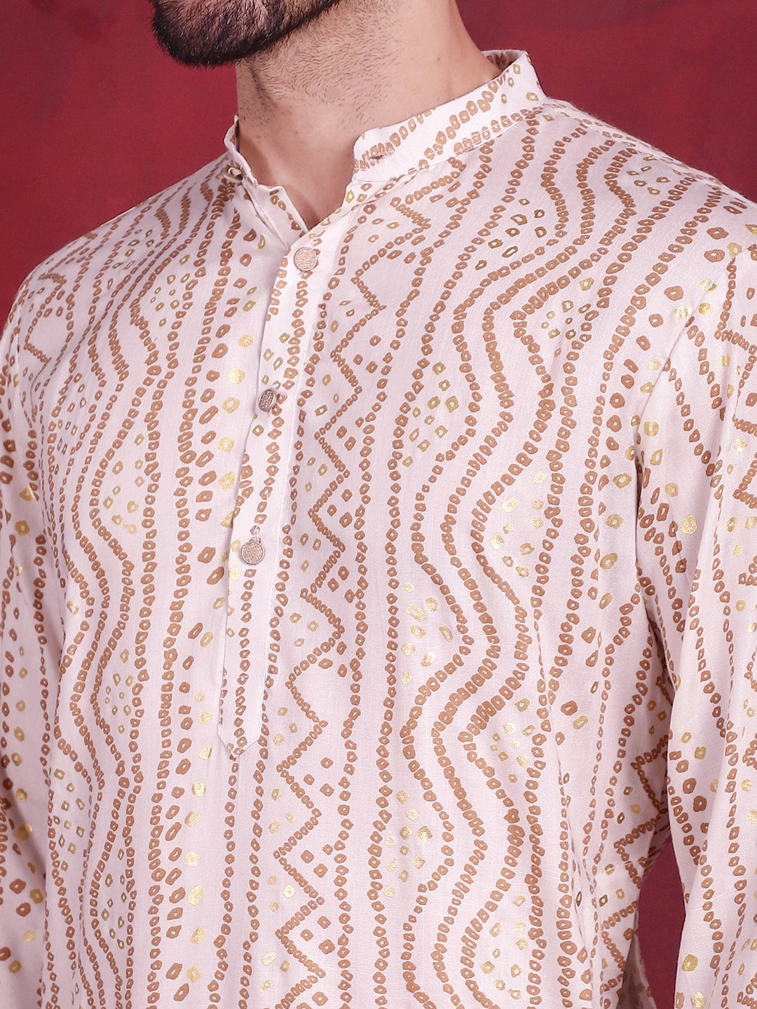 Men's Bandhani Printed Kurta with Pyjama - Taantav