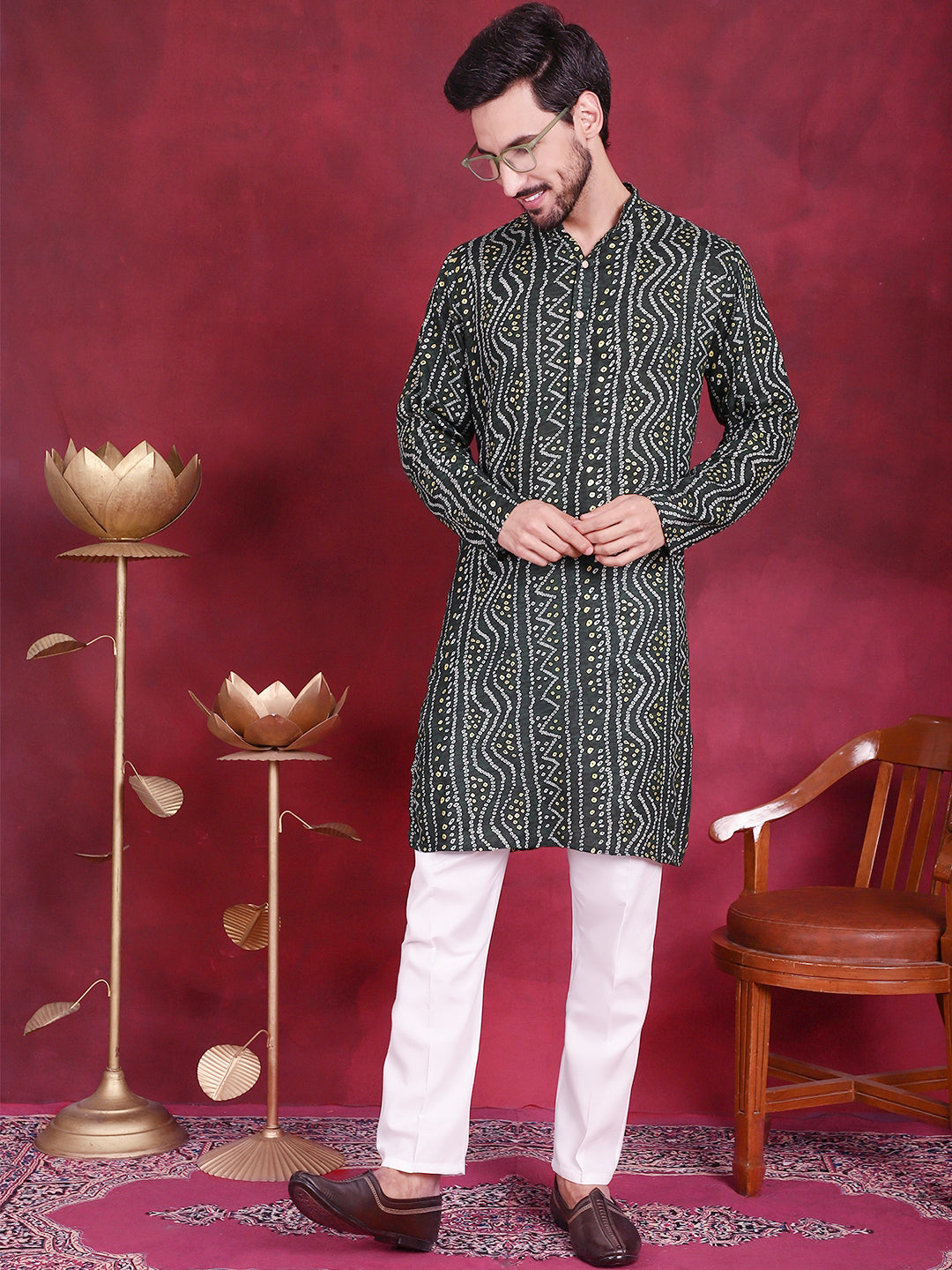 Men's Bandhani Printed Kurta with Pyjama - Taantav