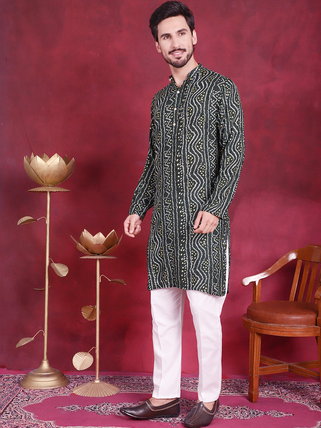 Men's Bandhani Printed Kurta with Pyjama - Taantav