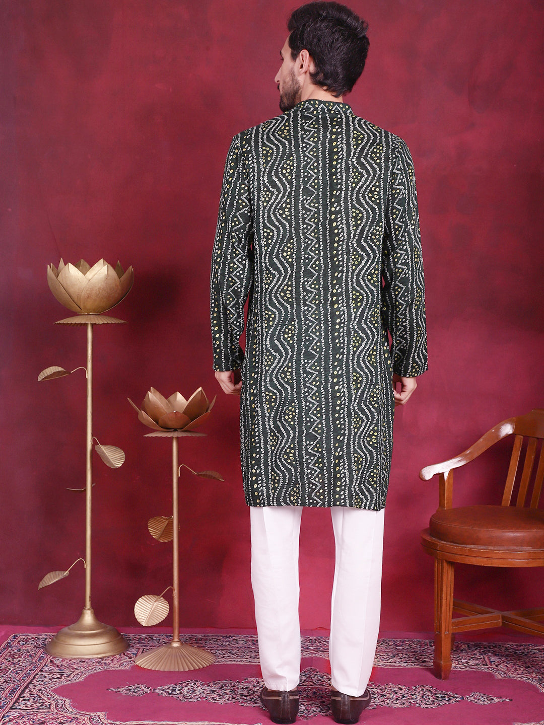 Men's Bandhani Printed Kurta with Pyjama - Taantav