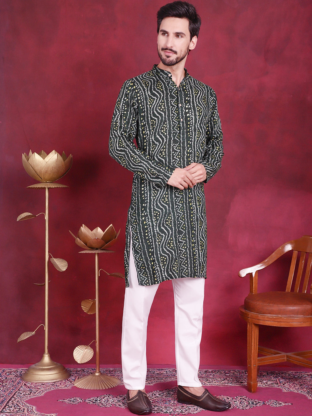 Men's Bandhani Printed Kurta with Pyjama - Taantav