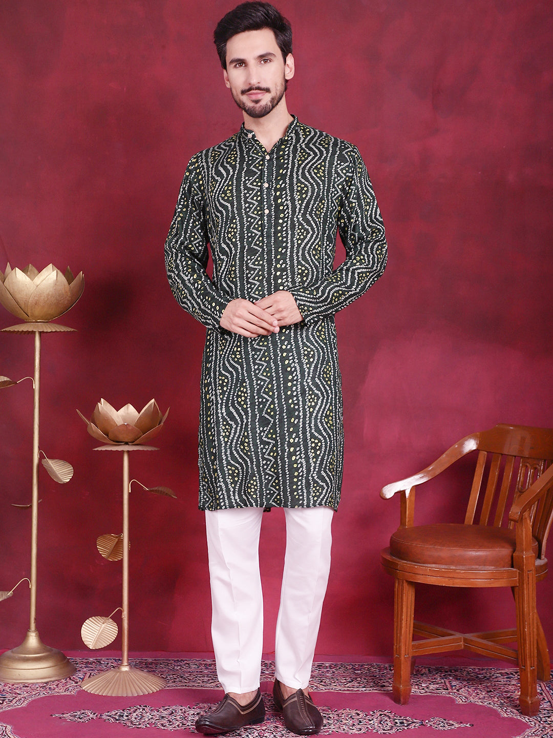 Men's Bandhani Printed Kurta with Pyjama - Taantav