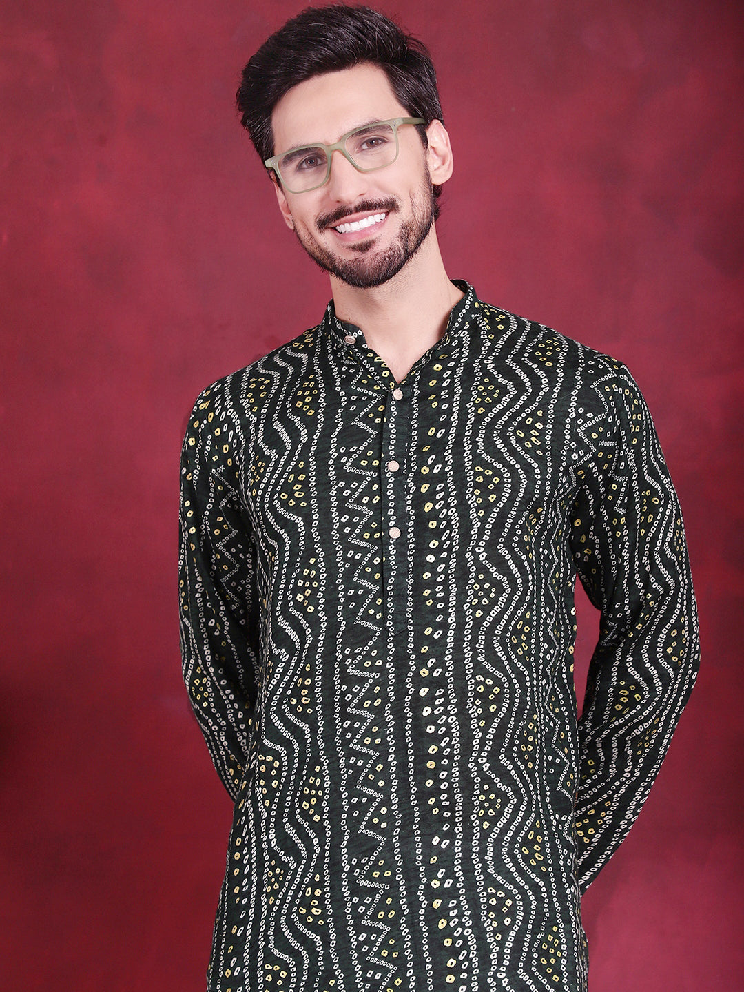 Men's Bandhani Printed Kurta with Pyjama - Taantav