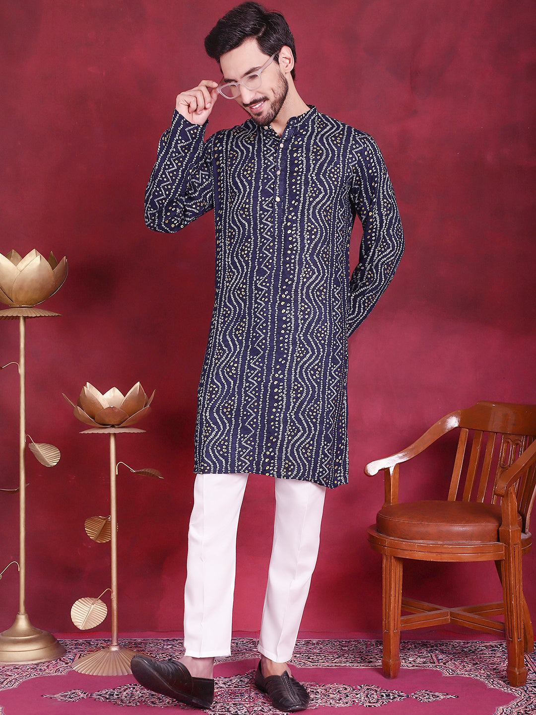 Men's Bandhani Printed Kurta with Pyjama - Taantav