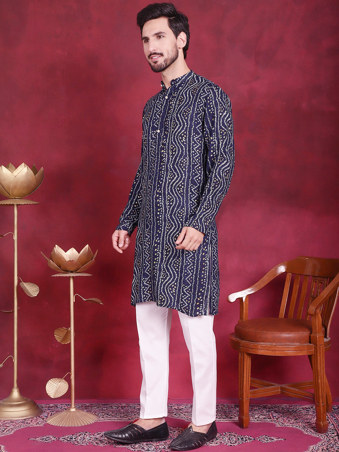 Men's Bandhani Printed Kurta with Pyjama - Taantav