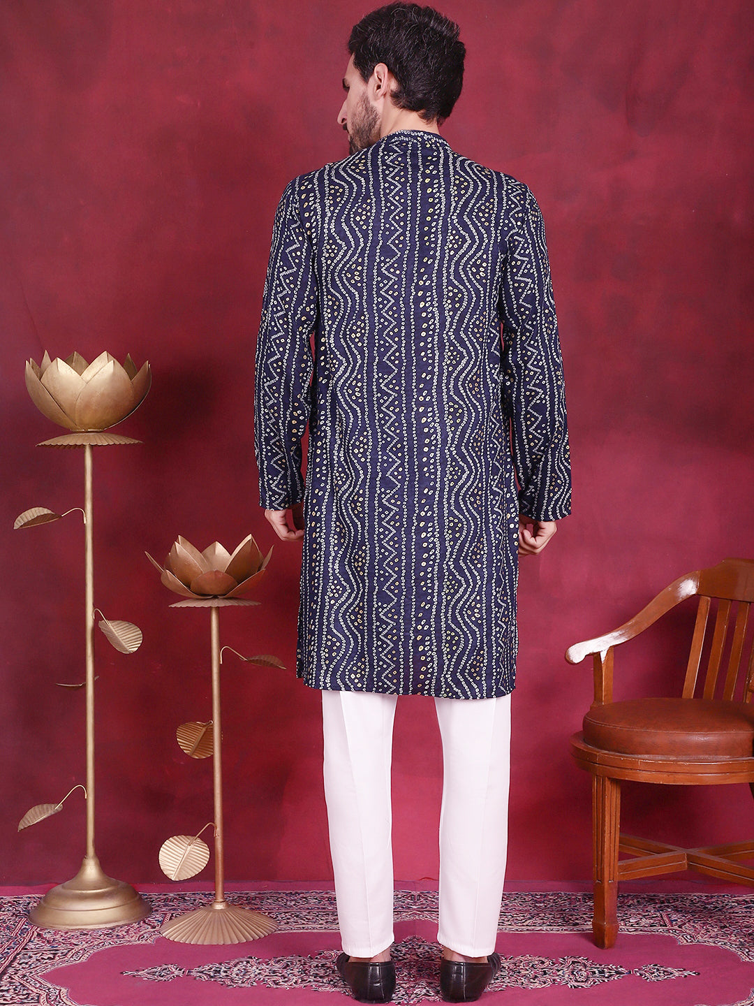 Men's Bandhani Printed Kurta with Pyjama - Taantav