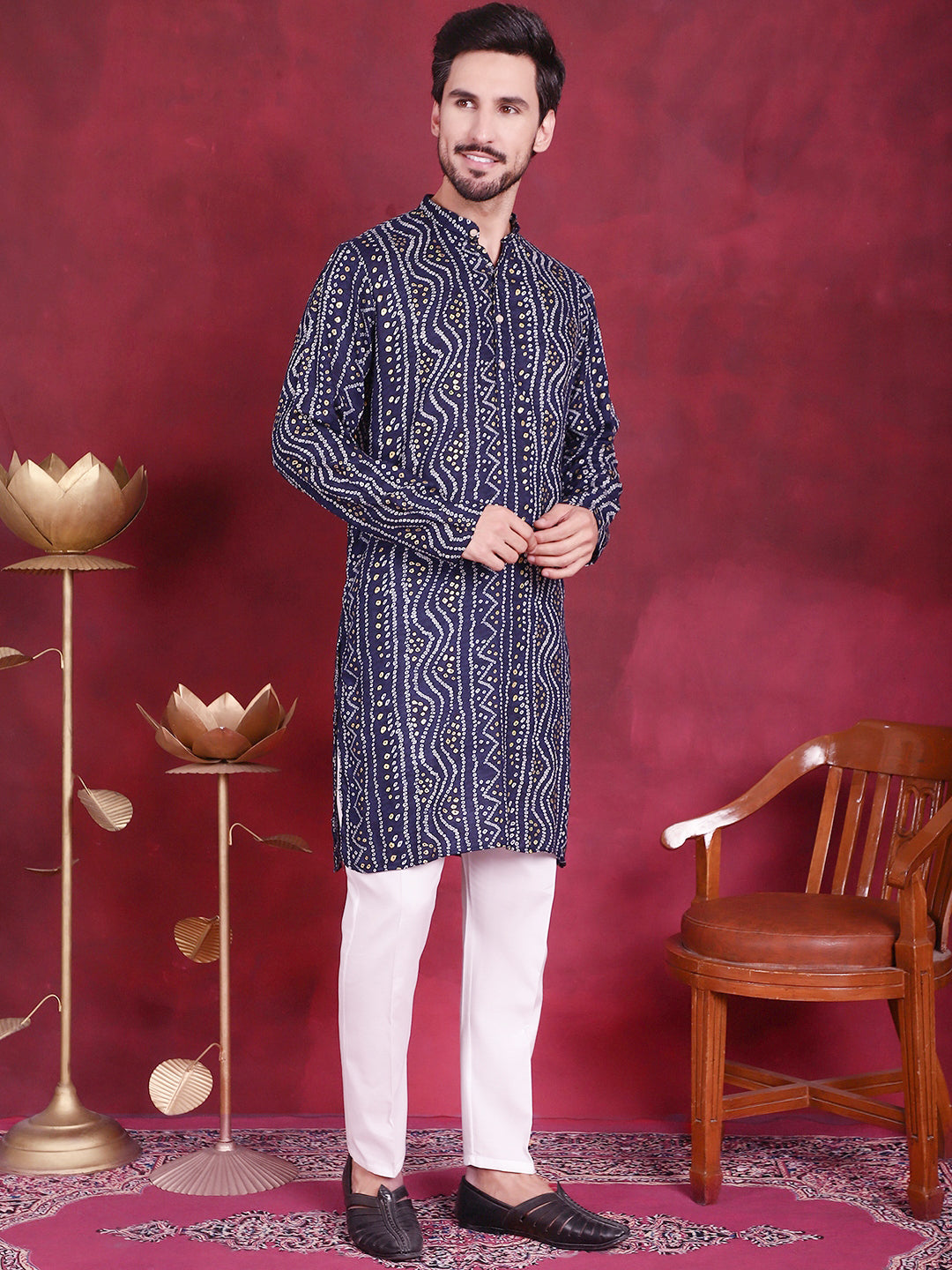 Men's Bandhani Printed Kurta with Pyjama - Taantav