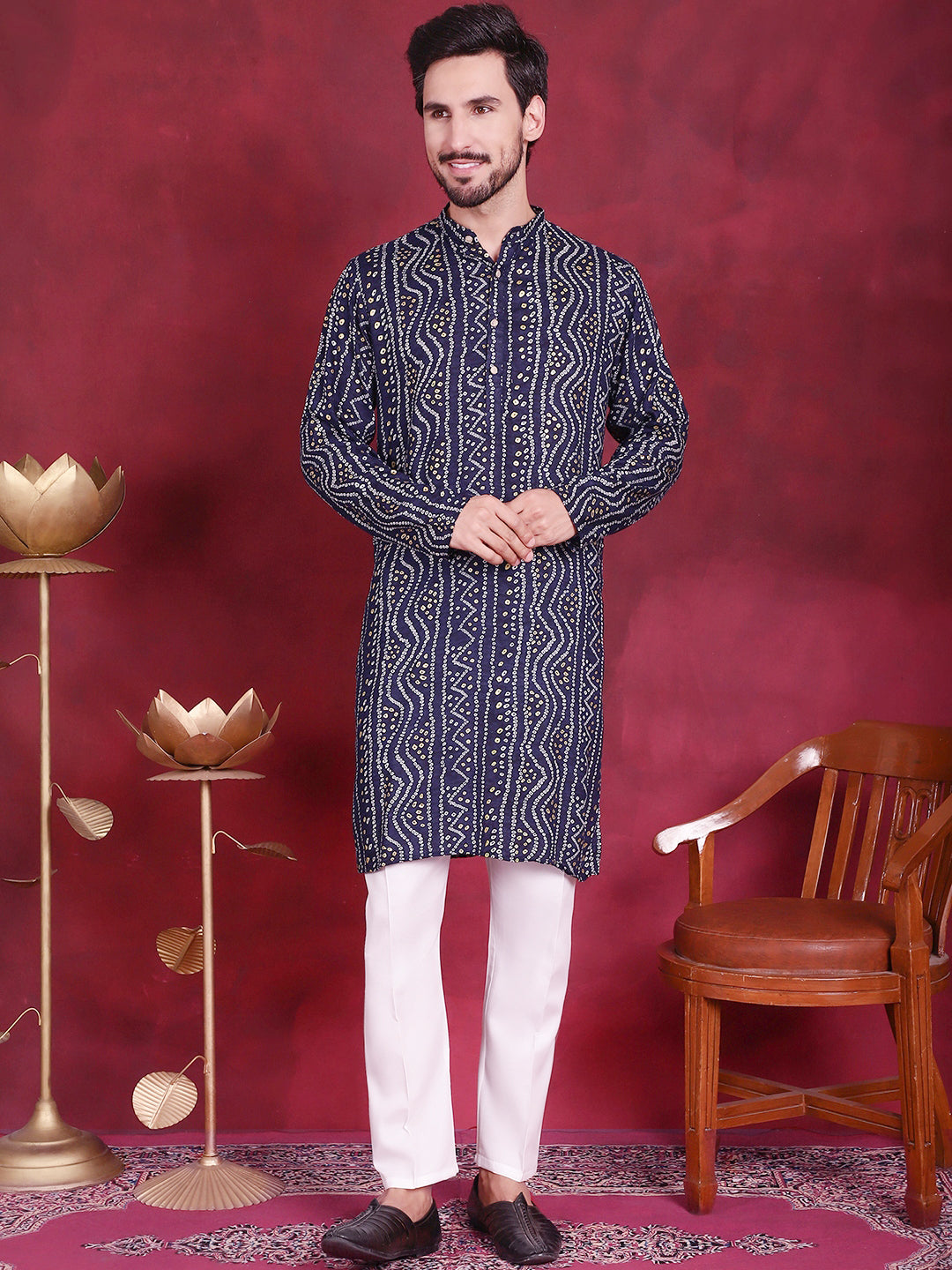 Men's Bandhani Printed Kurta with Pyjama - Taantav