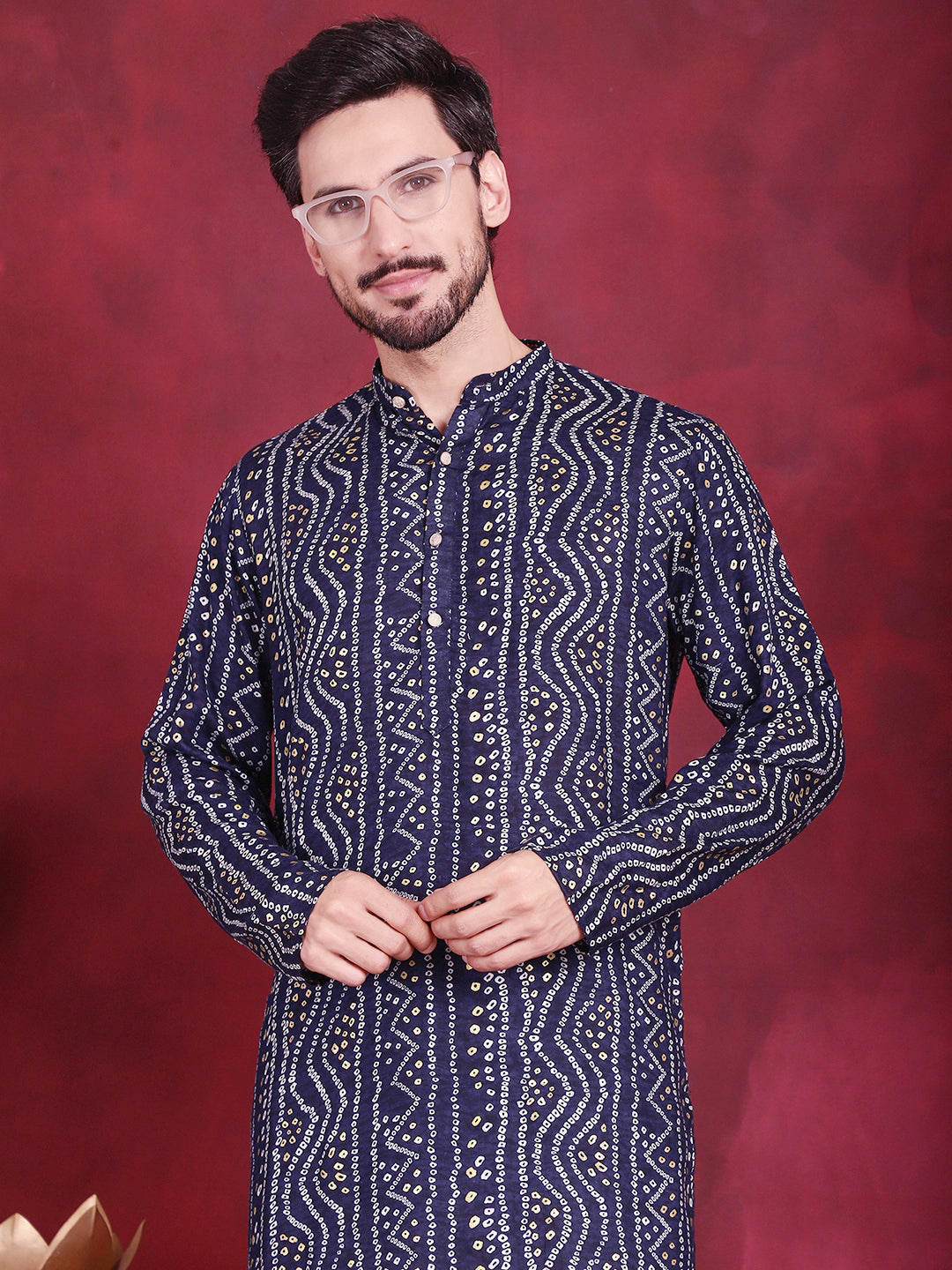 Men's Bandhani Printed Kurta with Pyjama - Taantav