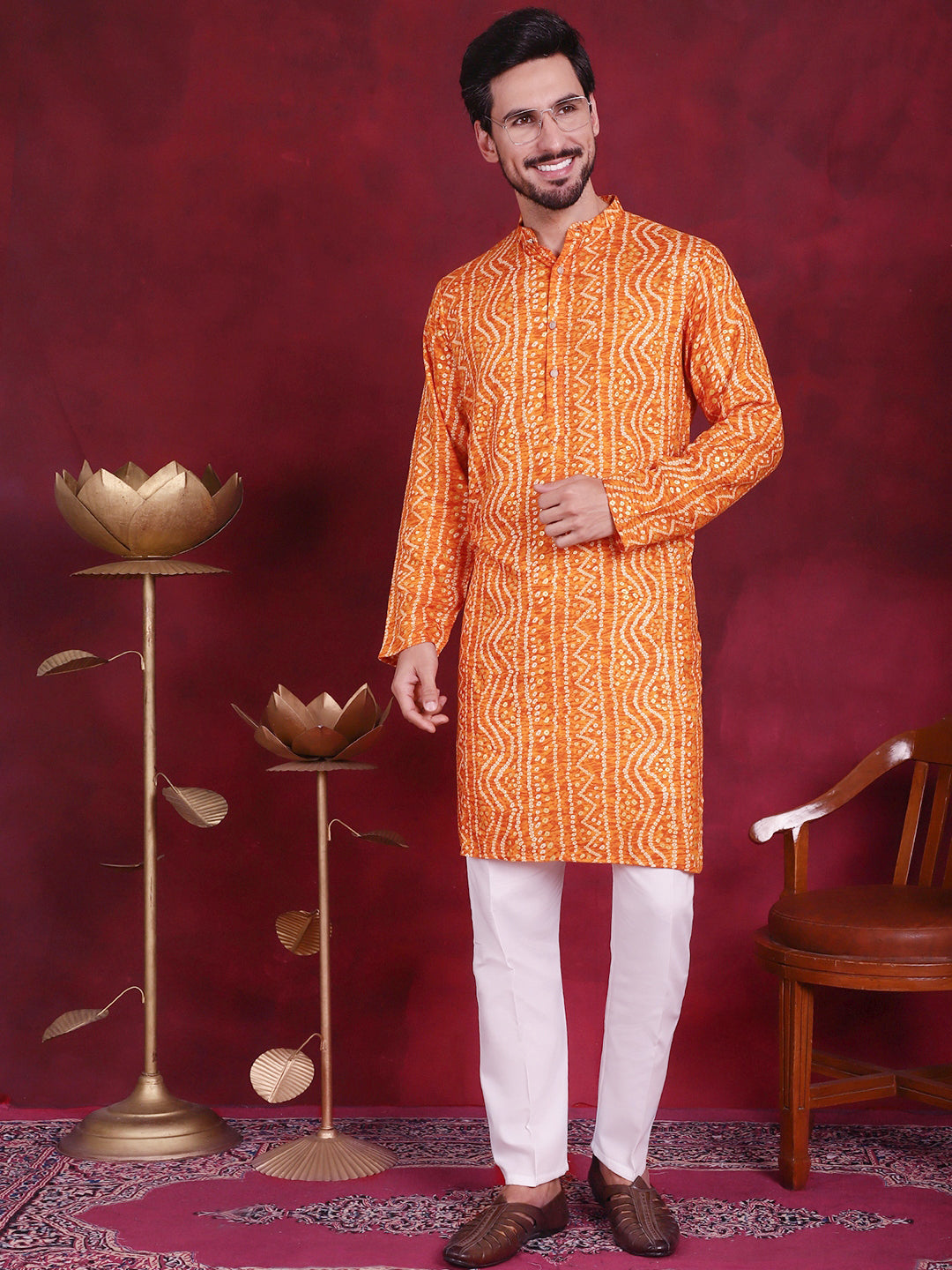 Men's Bandhani Printed Kurta with Pyjama - Taantav