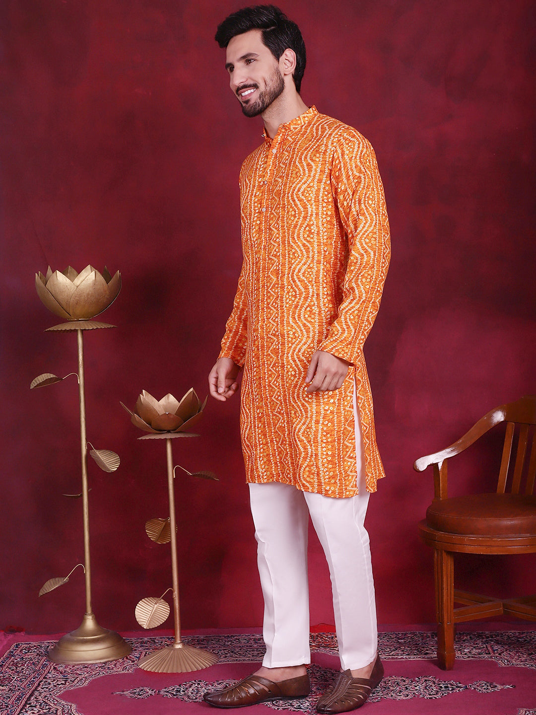 Men's Bandhani Printed Kurta with Pyjama - Taantav