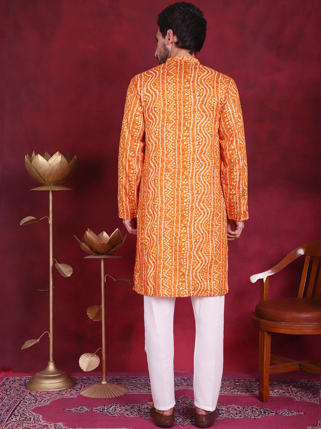 Men's Bandhani Printed Kurta with Pyjama - Taantav