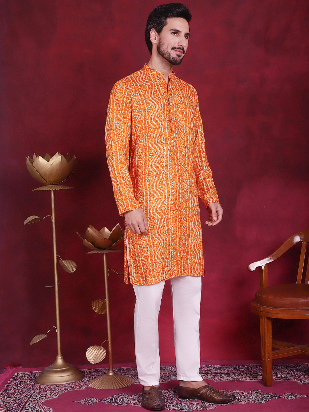 Men's Bandhani Printed Kurta with Pyjama - Taantav