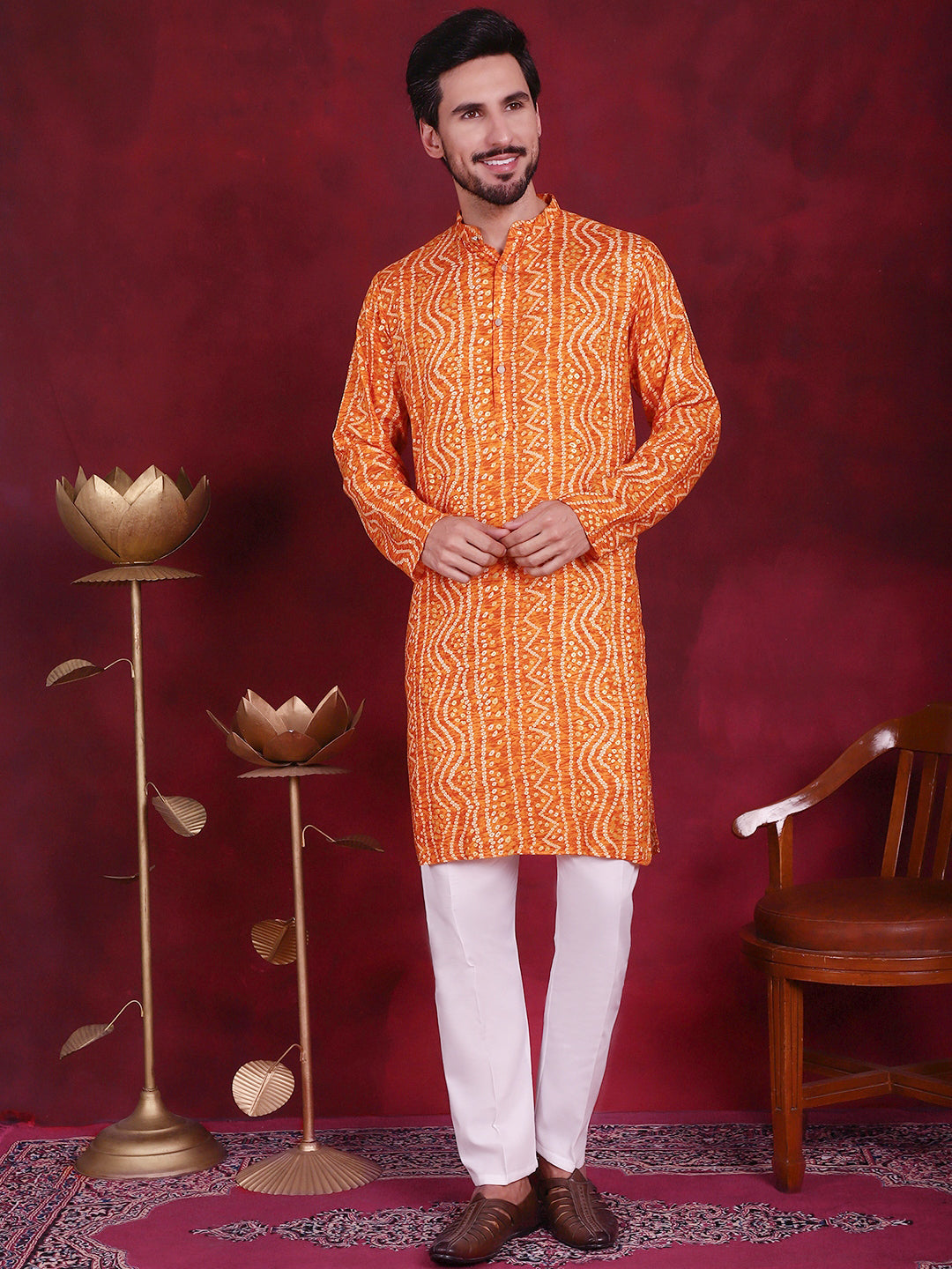 Men's Bandhani Printed Kurta with Pyjama - Taantav