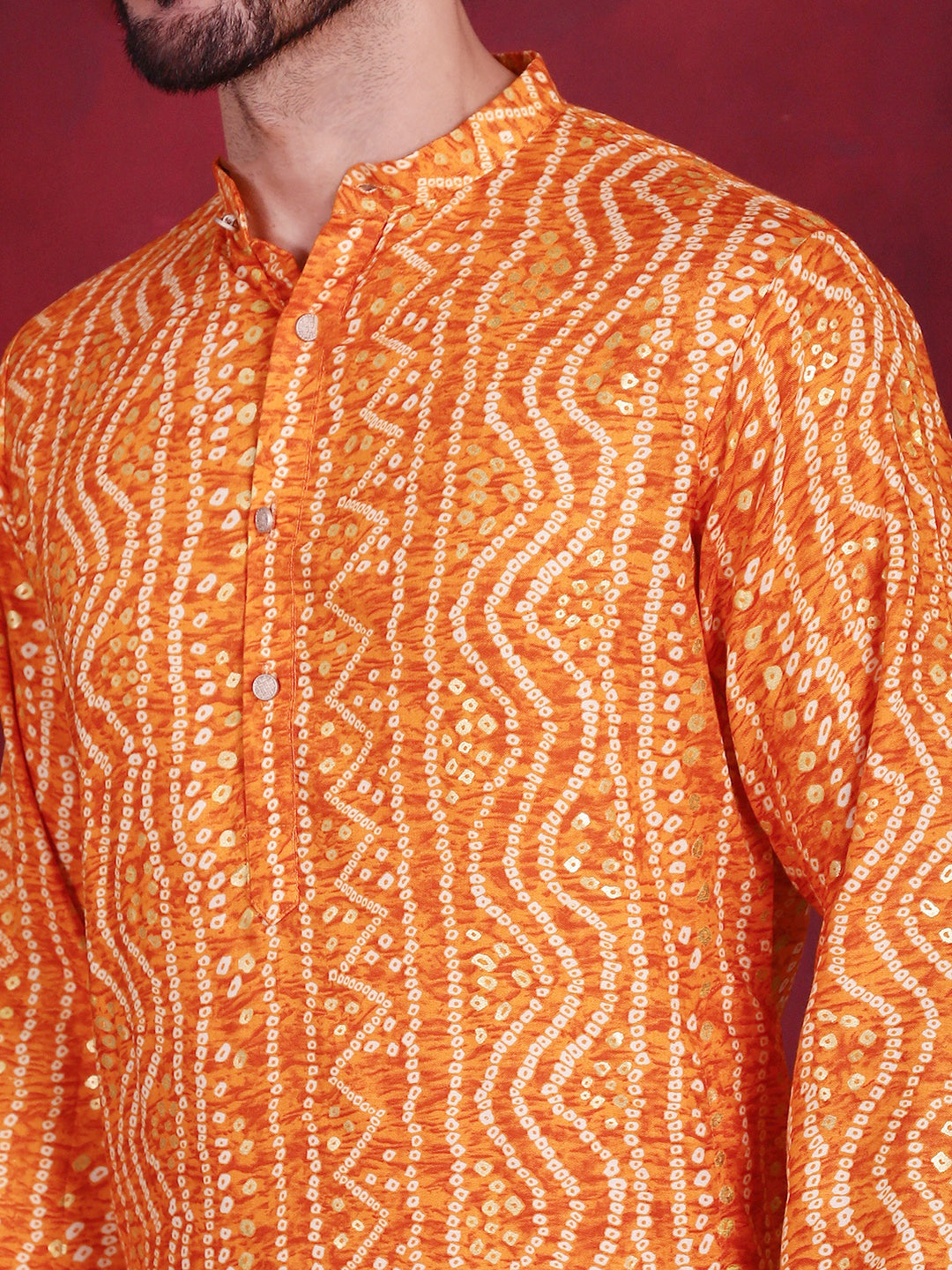 Men's Bandhani Printed Kurta with Pyjama - Taantav