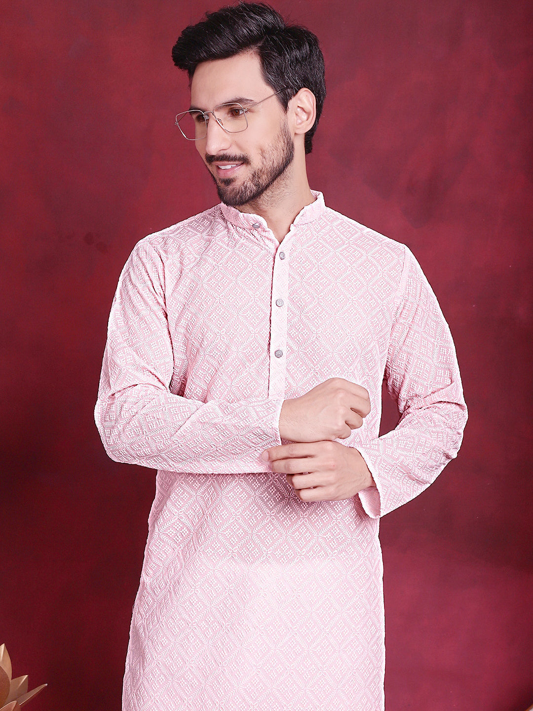 Men's Chikankari Embroidered Kurta with Pyjama - Taantav