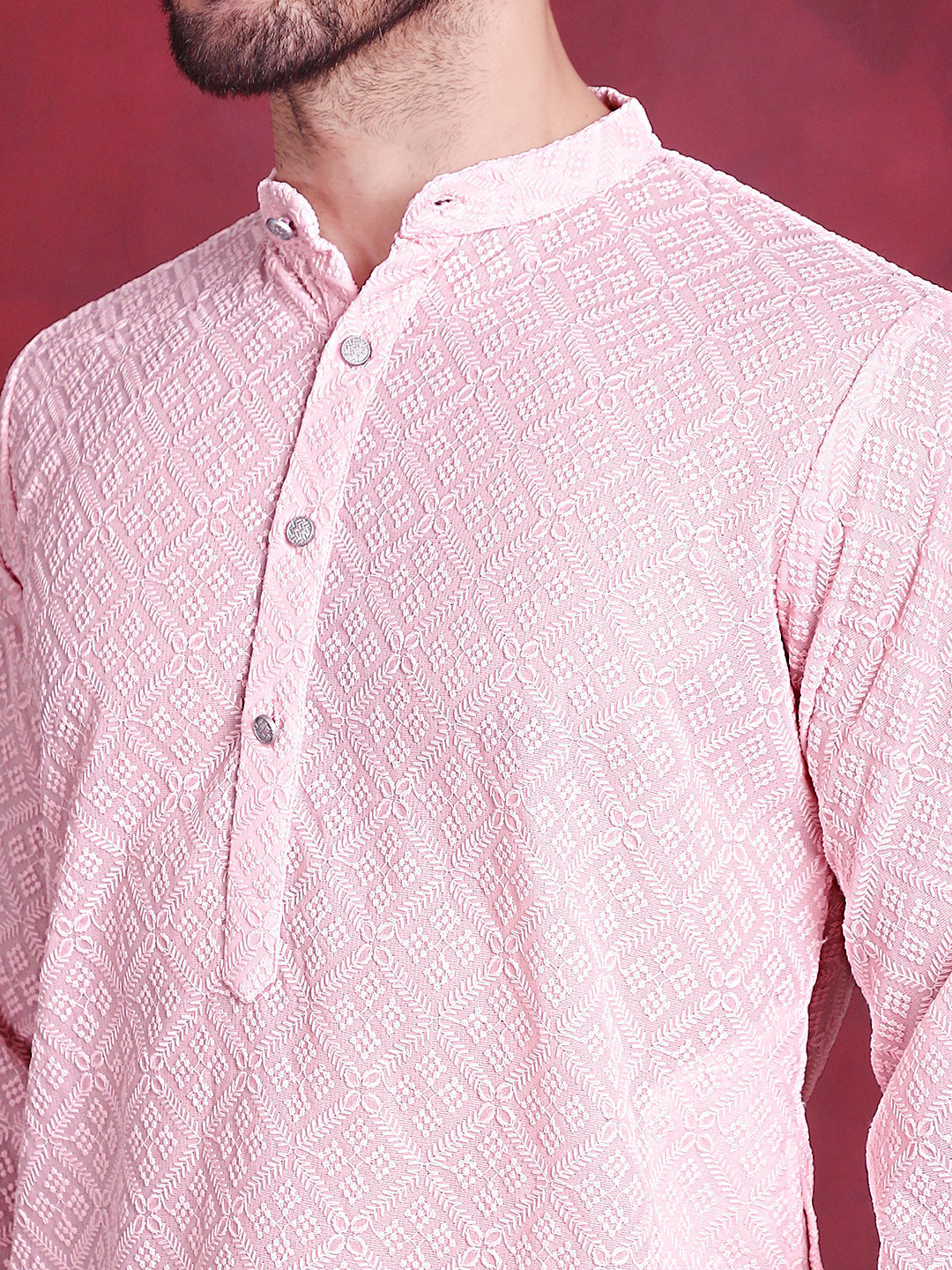 Men's Chikankari Embroidered Kurta with Pyjama - Taantav