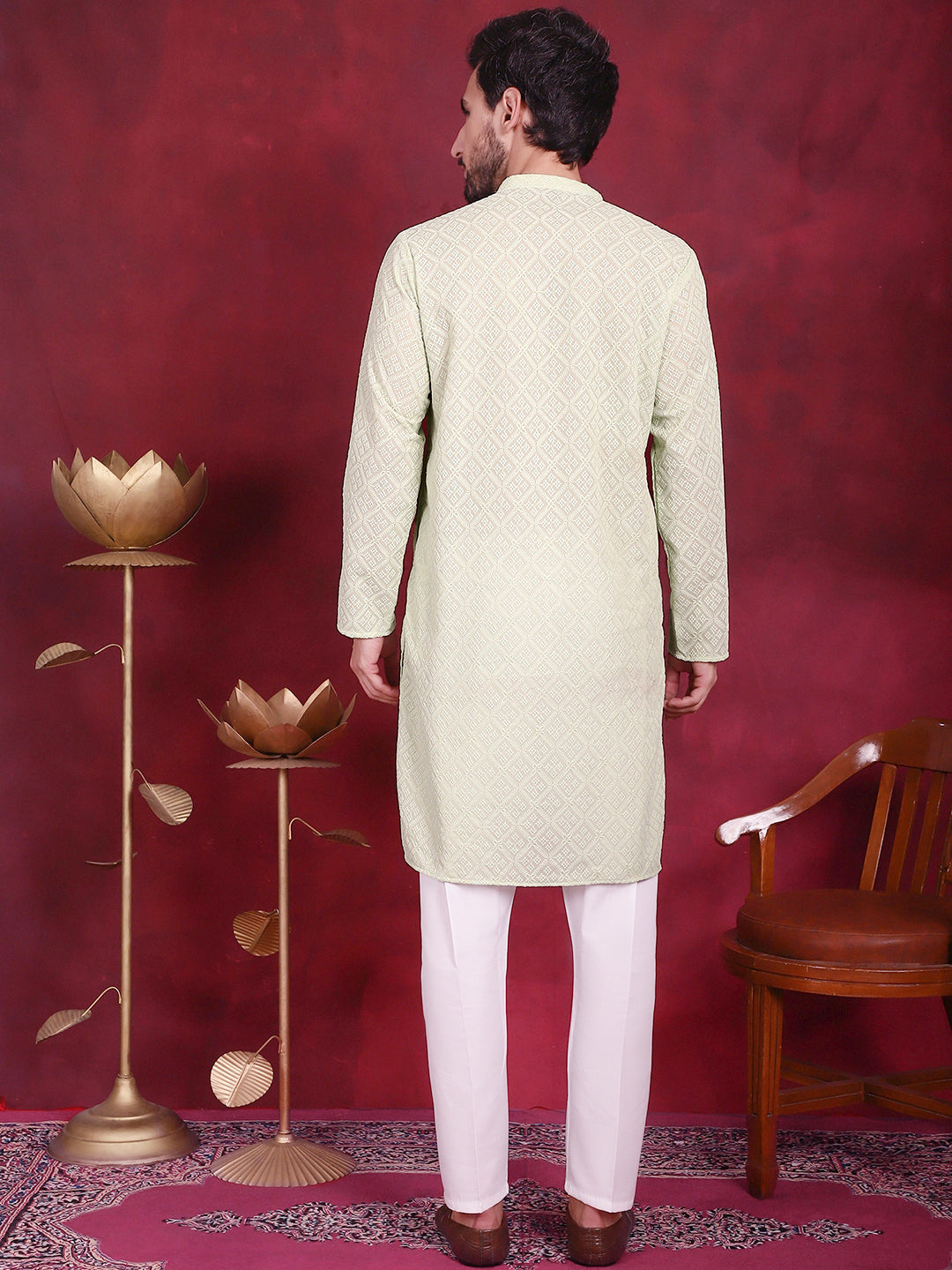 Men's Chikankari Embroidered Kurta with Pyjama - Taantav