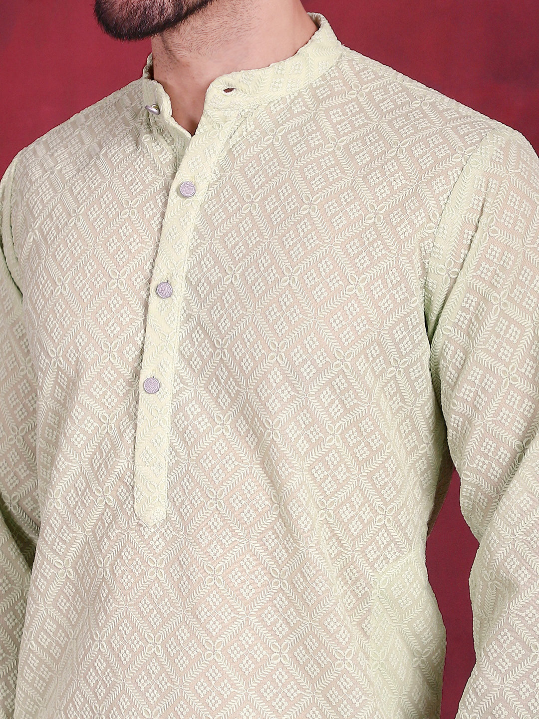 Men's Chikankari Embroidered Kurta with Pyjama - Taantav