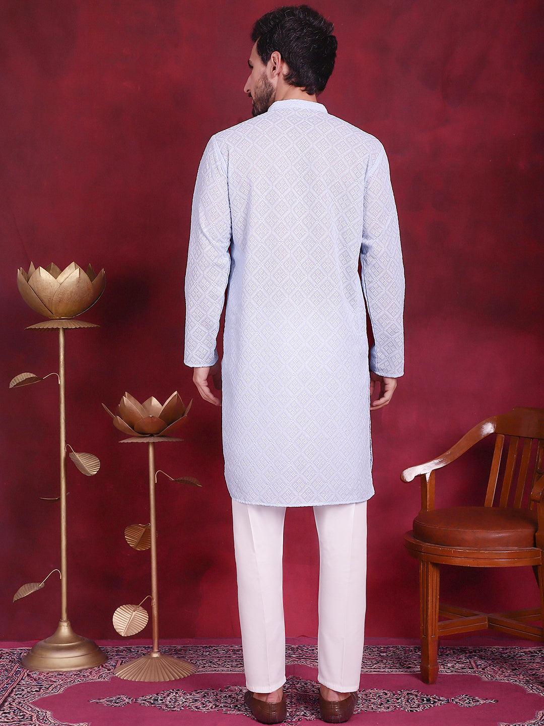 Men's Chikankari Embroidered Kurta with Pyjama - Taantav