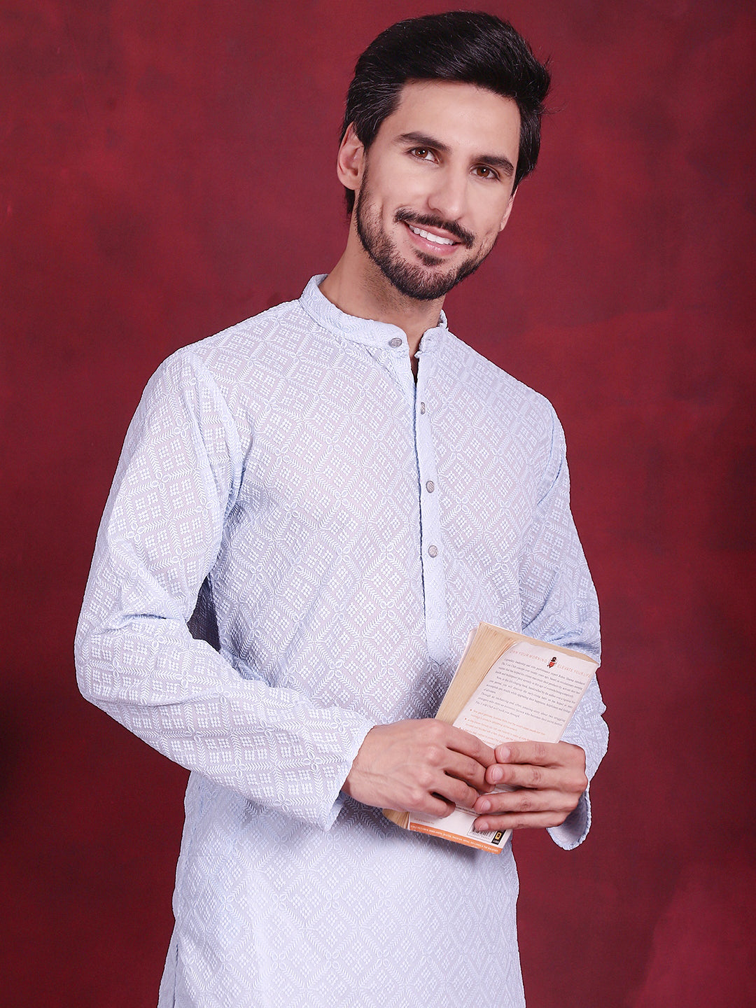 Men's Chikankari Embroidered Kurta with Pyjama - Taantav