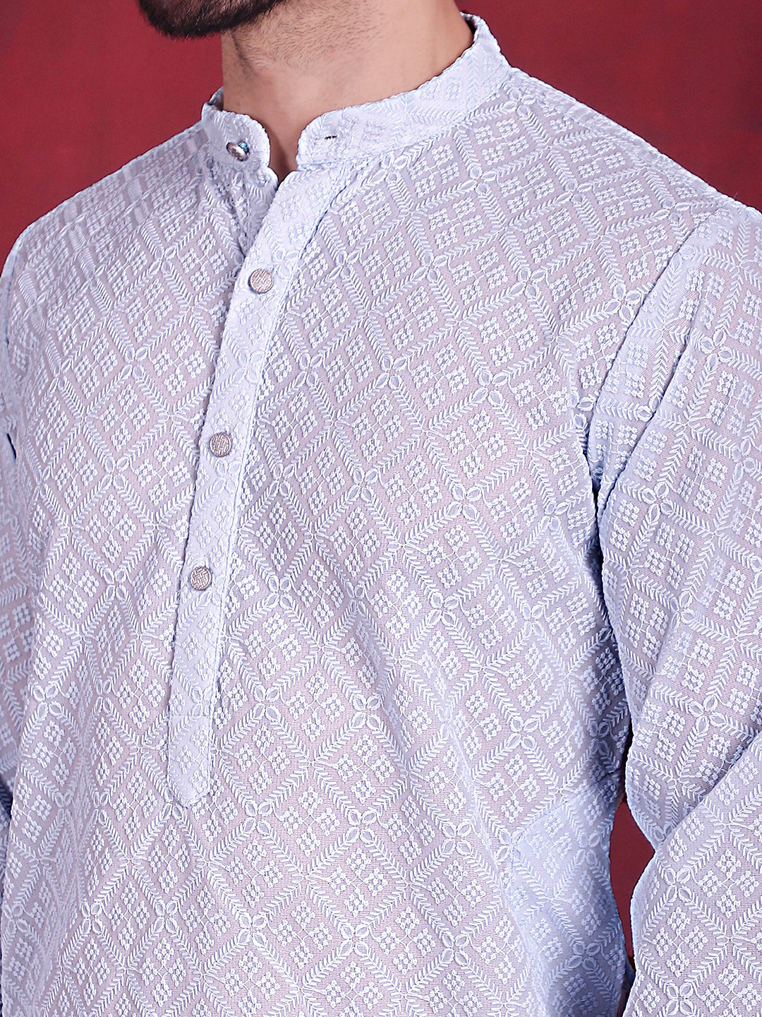 Men's Chikankari Embroidered Kurta with Pyjama - Taantav