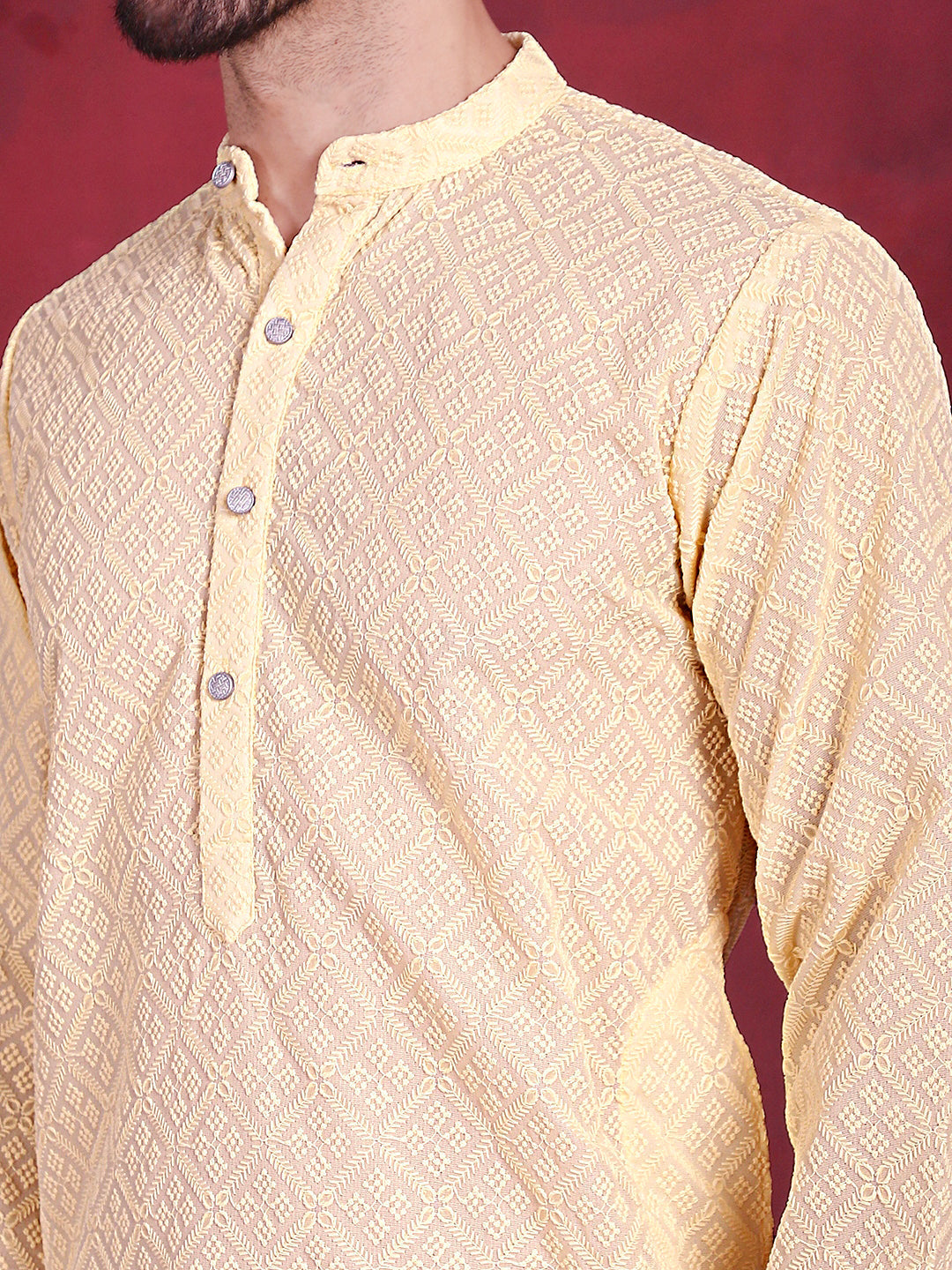 Men's Chikankari Embroidered Kurta with Pyjama - Taantav