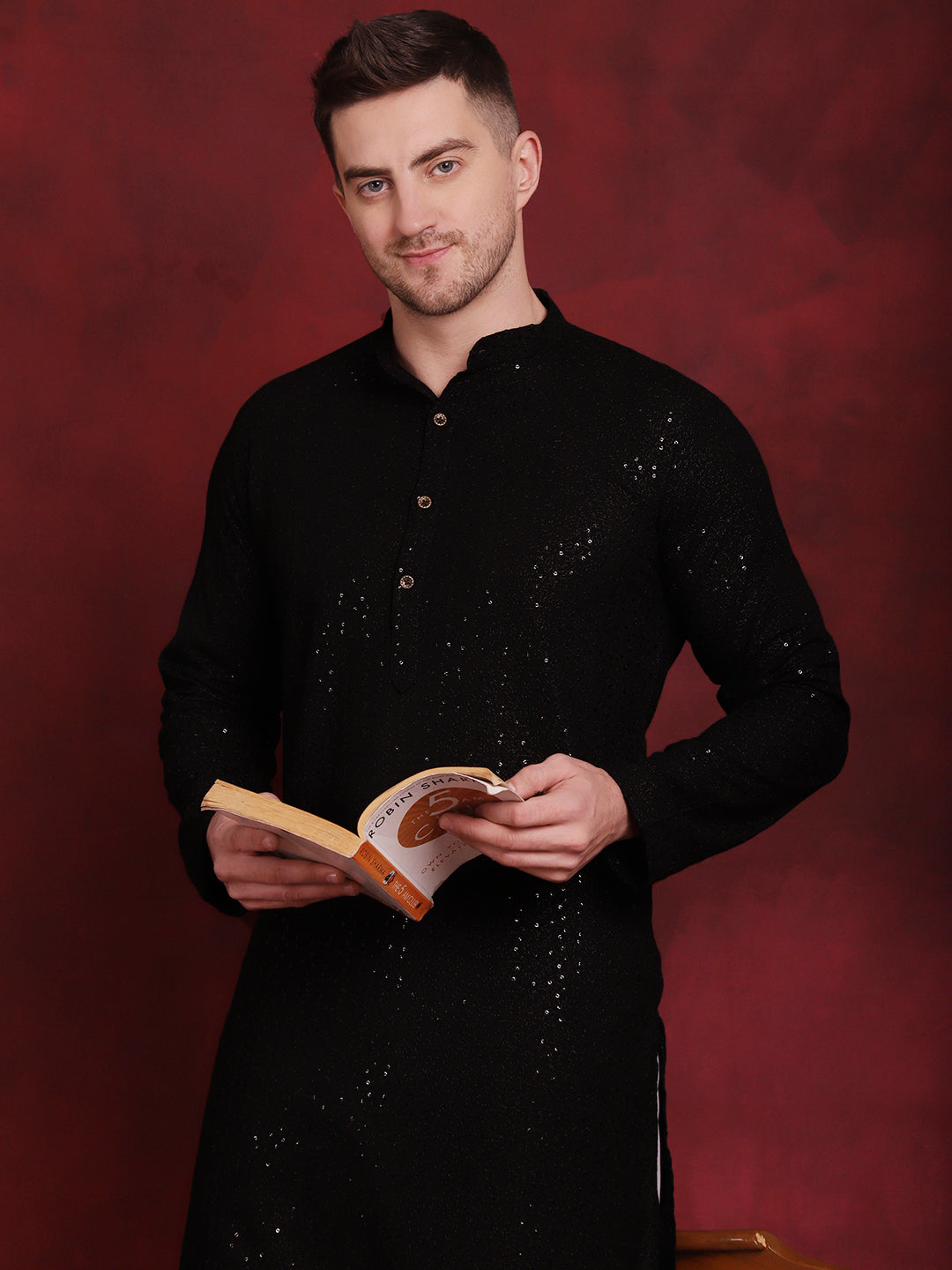 Men's Sequins Chikankari Kurta with Pyjama - Taantav