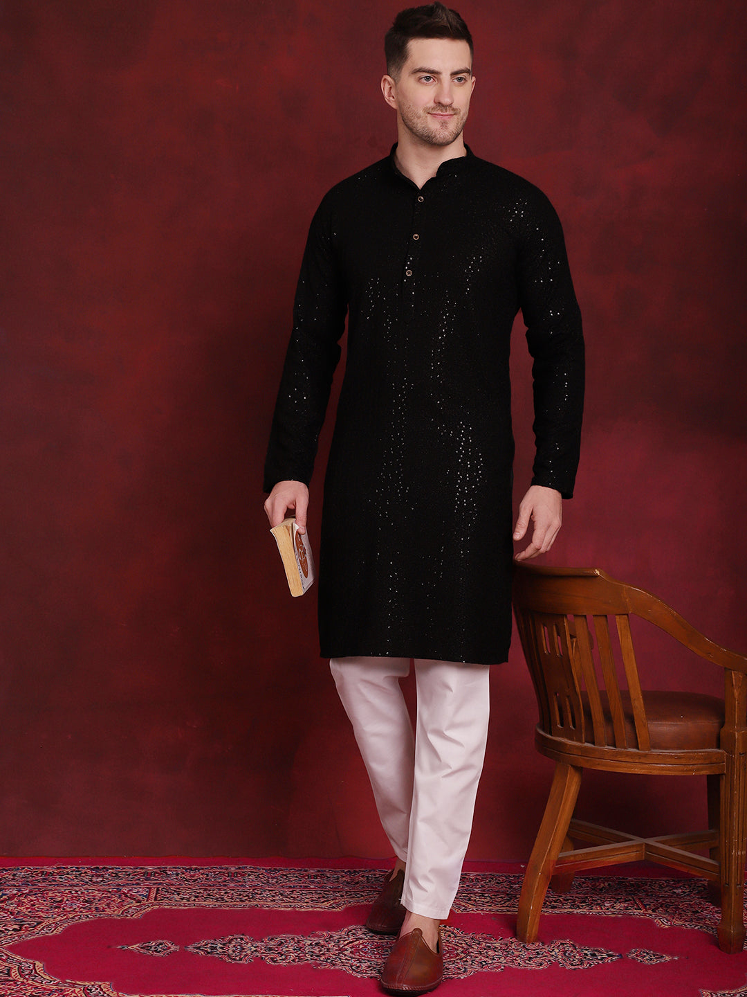 Men's Sequins Chikankari Kurta with Pyjama - Taantav