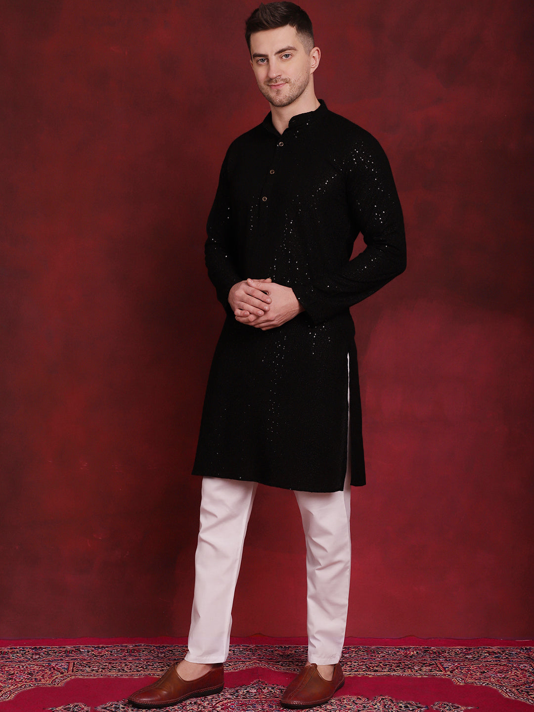 Men's Sequins Chikankari Kurta with Pyjama - Taantav