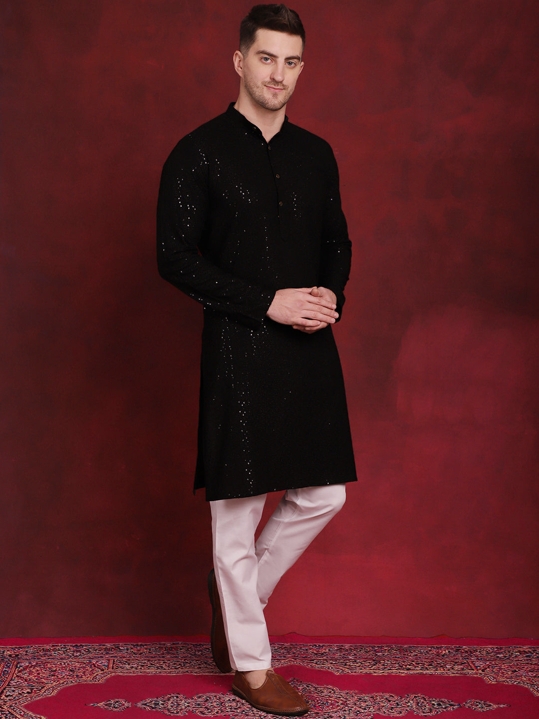 Men's Sequins Chikankari Kurta with Pyjama - Taantav