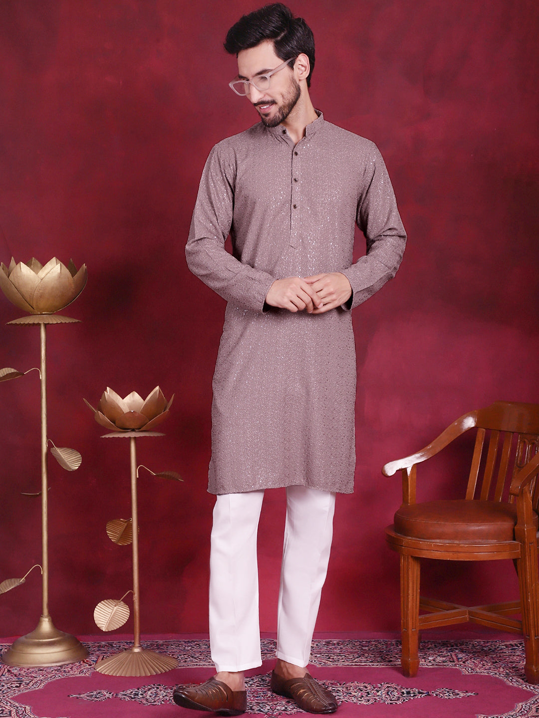 Men's Sequins Chikankari Kurta with Pyjama - Taantav