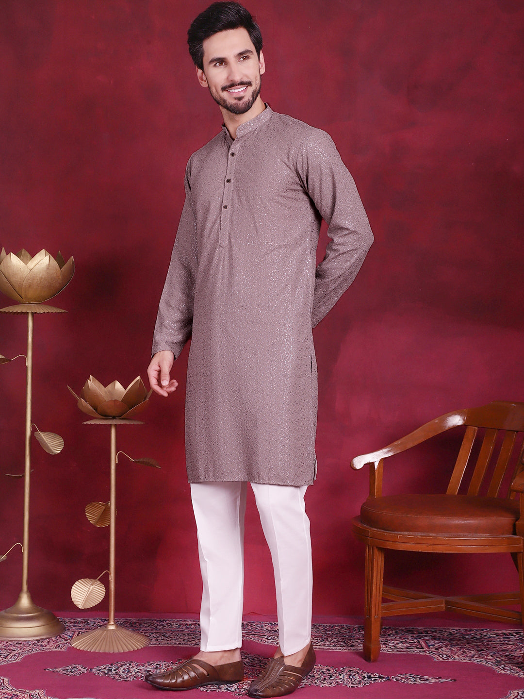 Men's Sequins Chikankari Kurta with Pyjama - Taantav