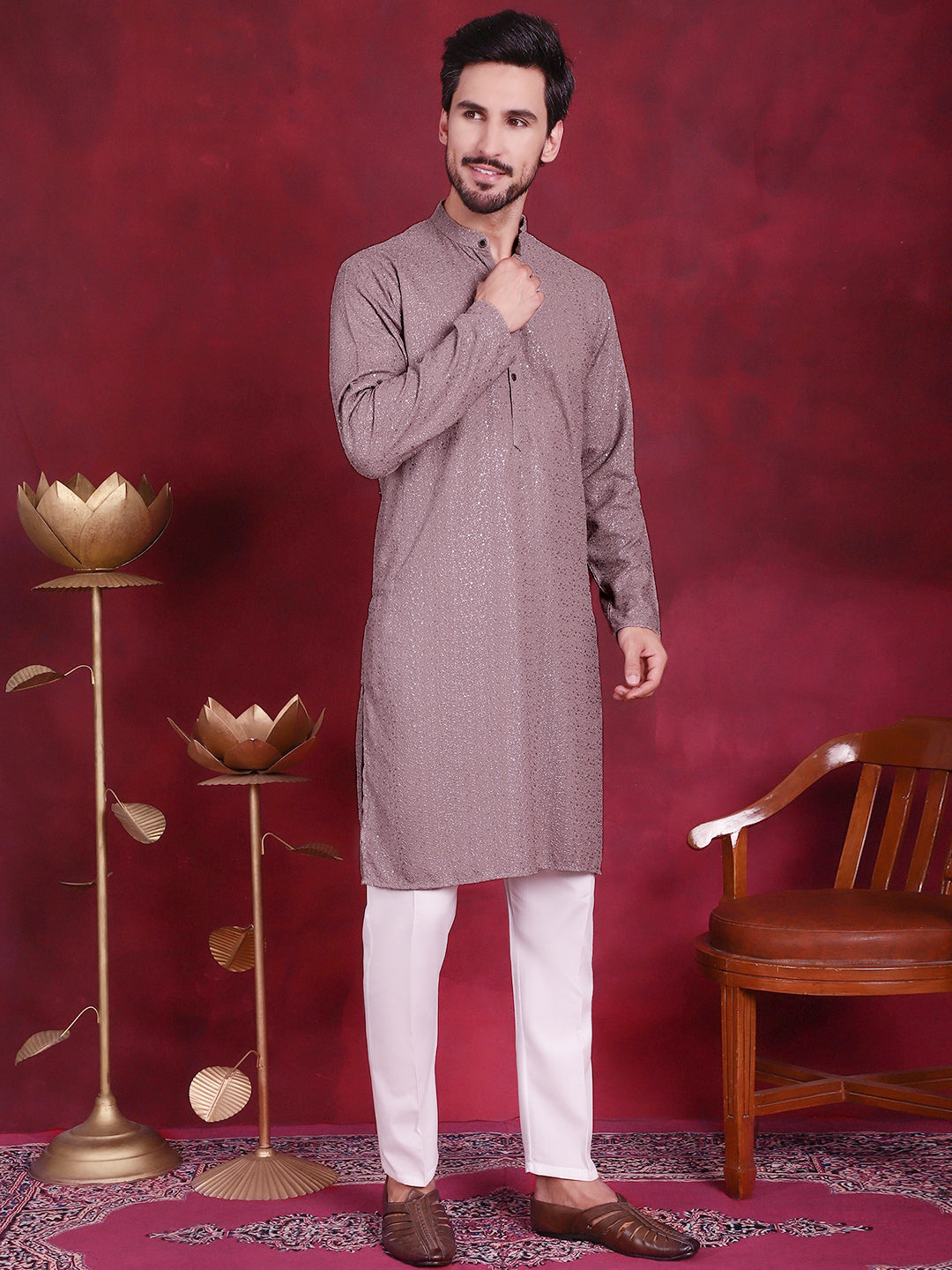 Men's Sequins Chikankari Kurta with Pyjama - Taantav