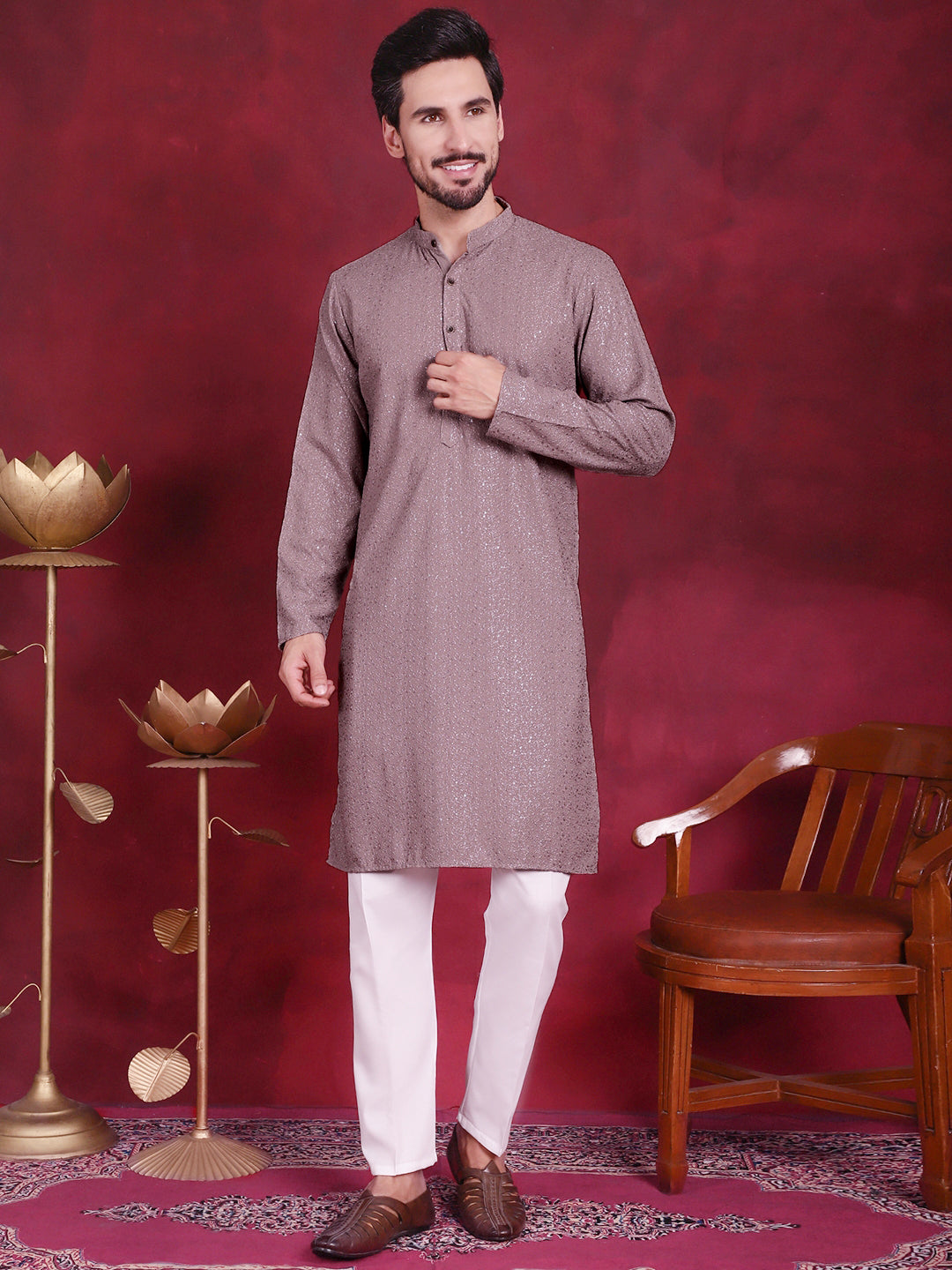 Men's Sequins Chikankari Kurta with Pyjama - Taantav