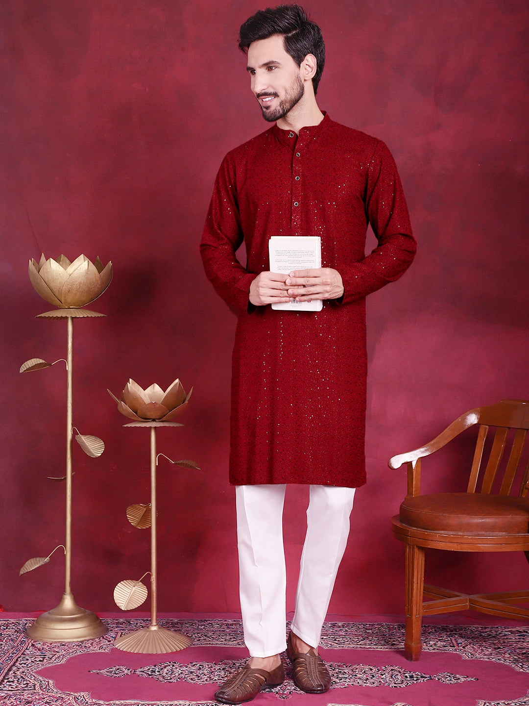 Men's Sequins Chikankari Kurta with Pyjama - Taantav