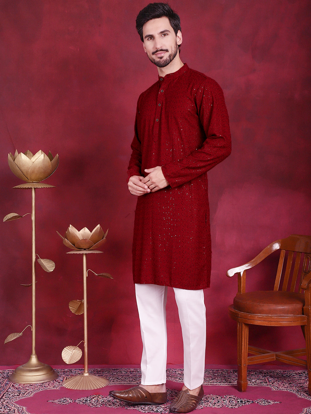 Men's Sequins Chikankari Kurta with Pyjama - Taantav