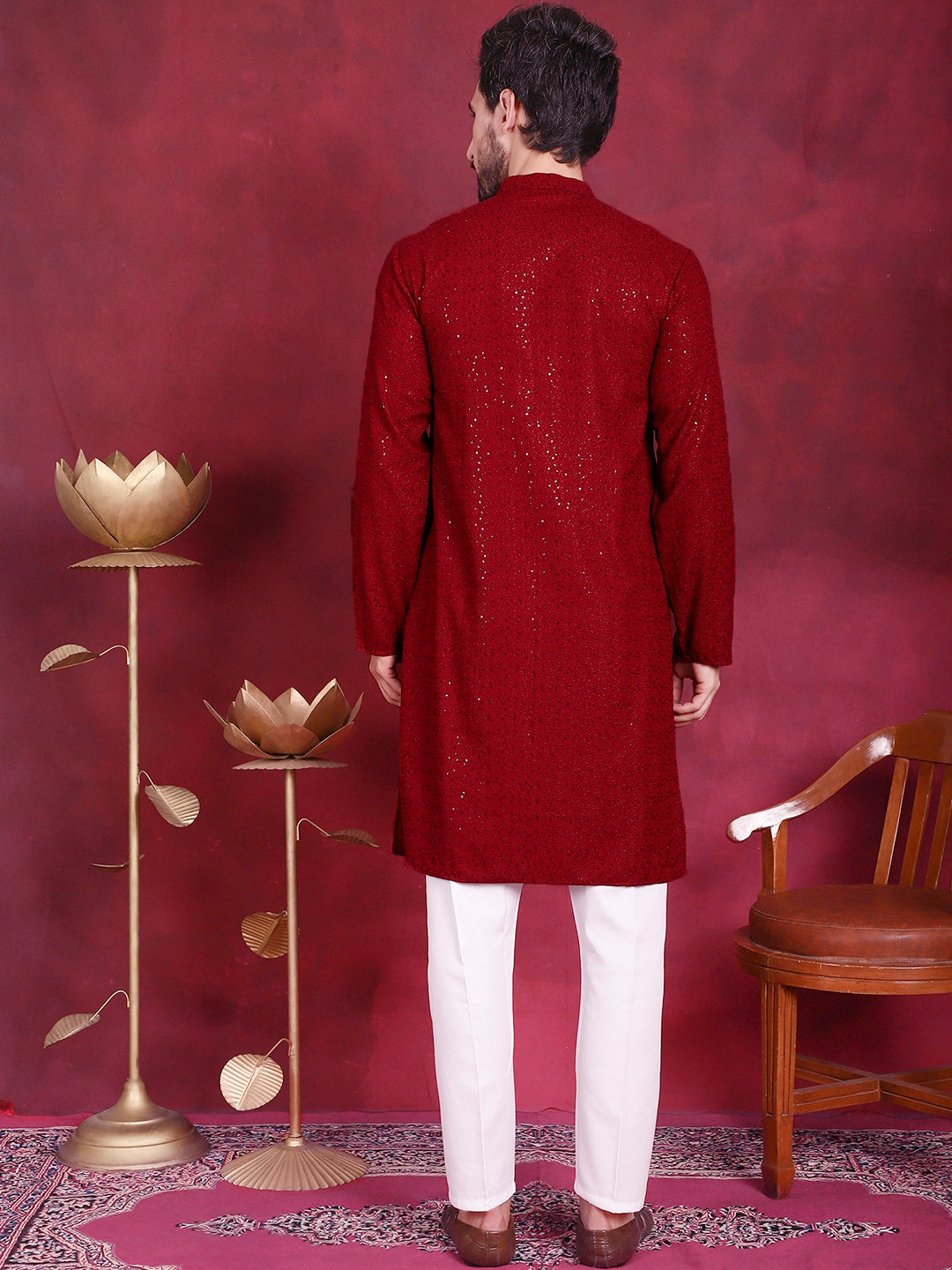 Men's Sequins Chikankari Kurta with Pyjama - Taantav