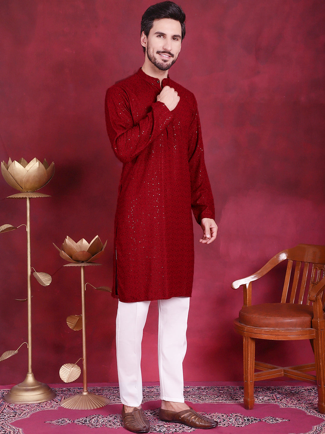 Men's Sequins Chikankari Kurta with Pyjama - Taantav