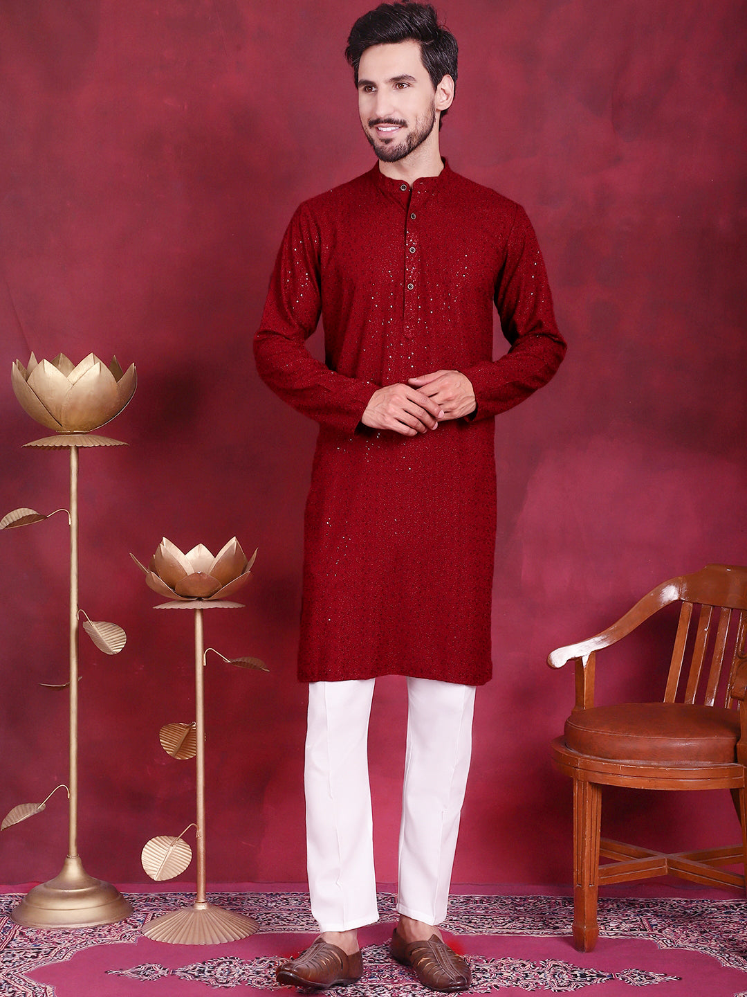 Men's Sequins Chikankari Kurta with Pyjama - Taantav