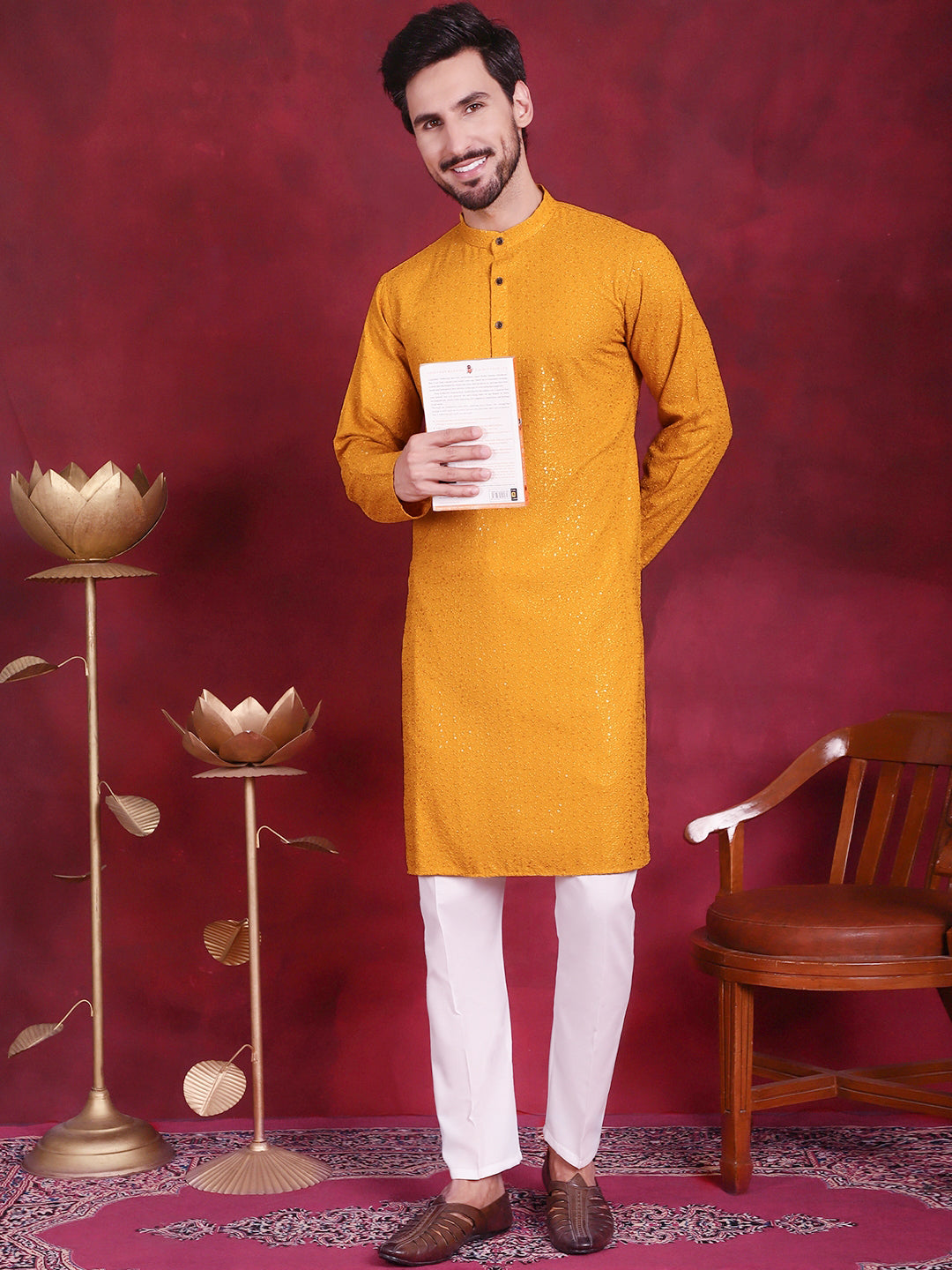 Men's Sequins Chikankari Kurta with Pyjama - Taantav