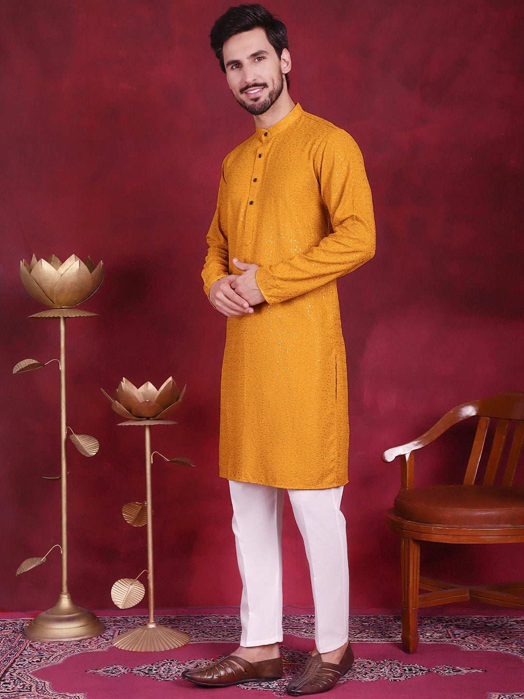 Men's Sequins Chikankari Kurta with Pyjama - Taantav