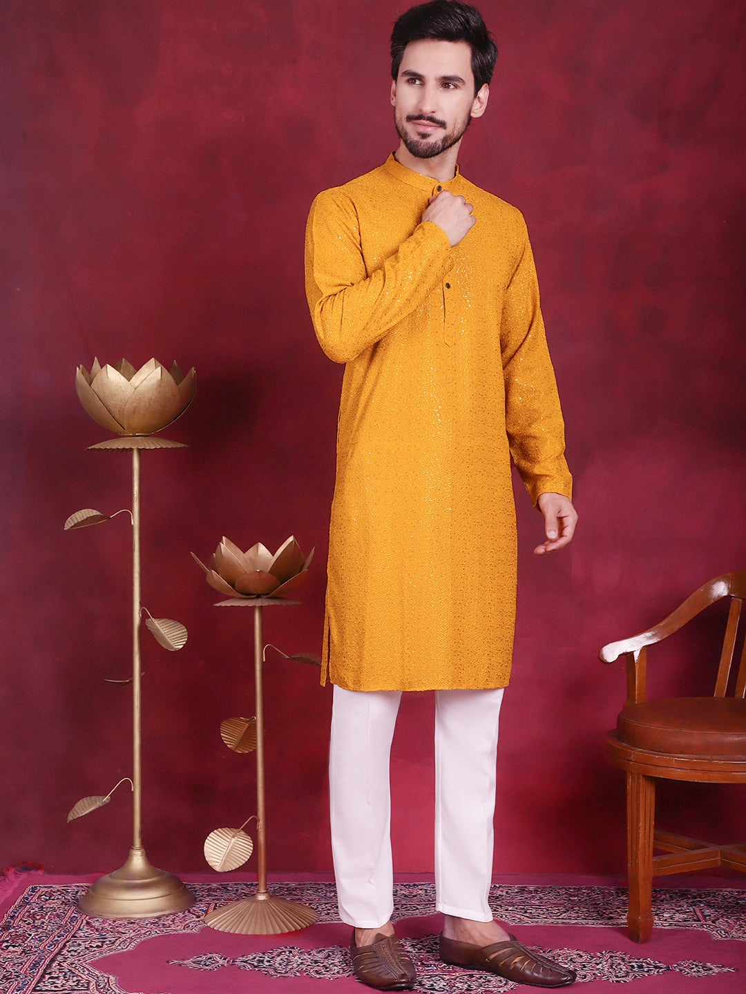 Men's Sequins Chikankari Kurta with Pyjama - Taantav