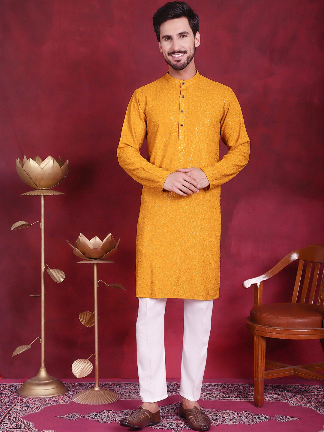 Men's Sequins Chikankari Kurta with Pyjama - Taantav