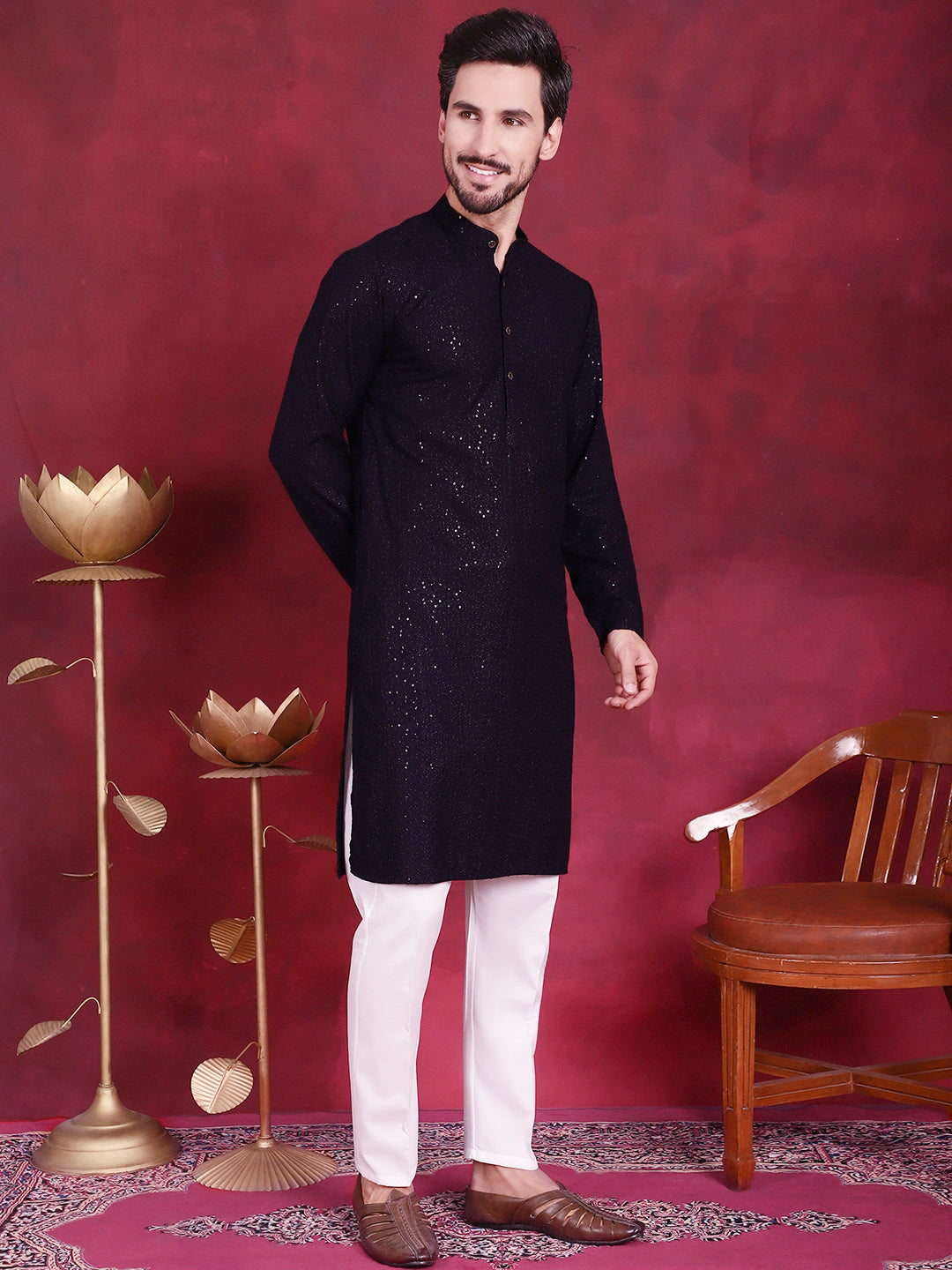 Men's Sequins Chikankari Kurta with Pyjama - Taantav