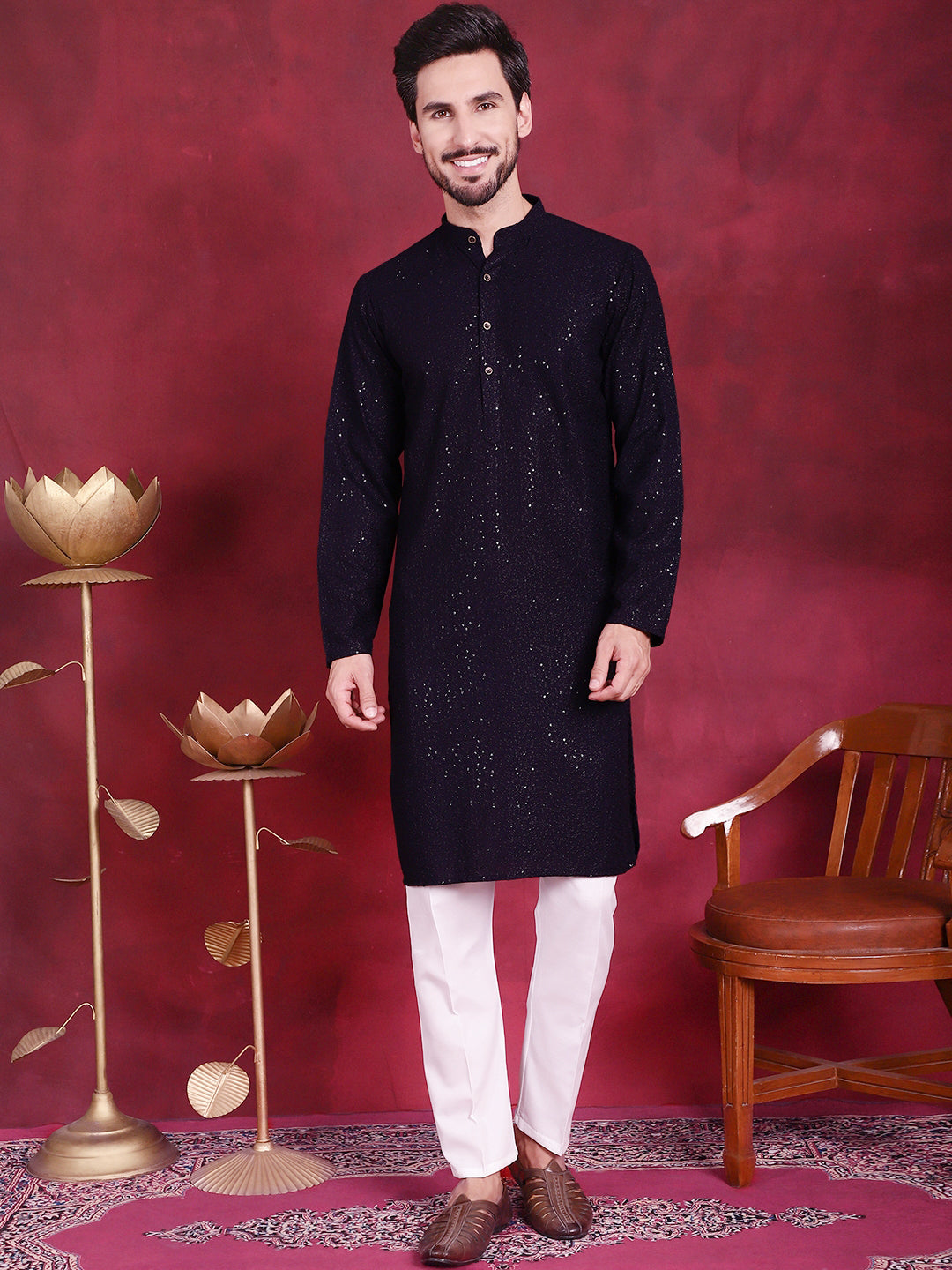 Men's Sequins Chikankari Kurta with Pyjama - Taantav