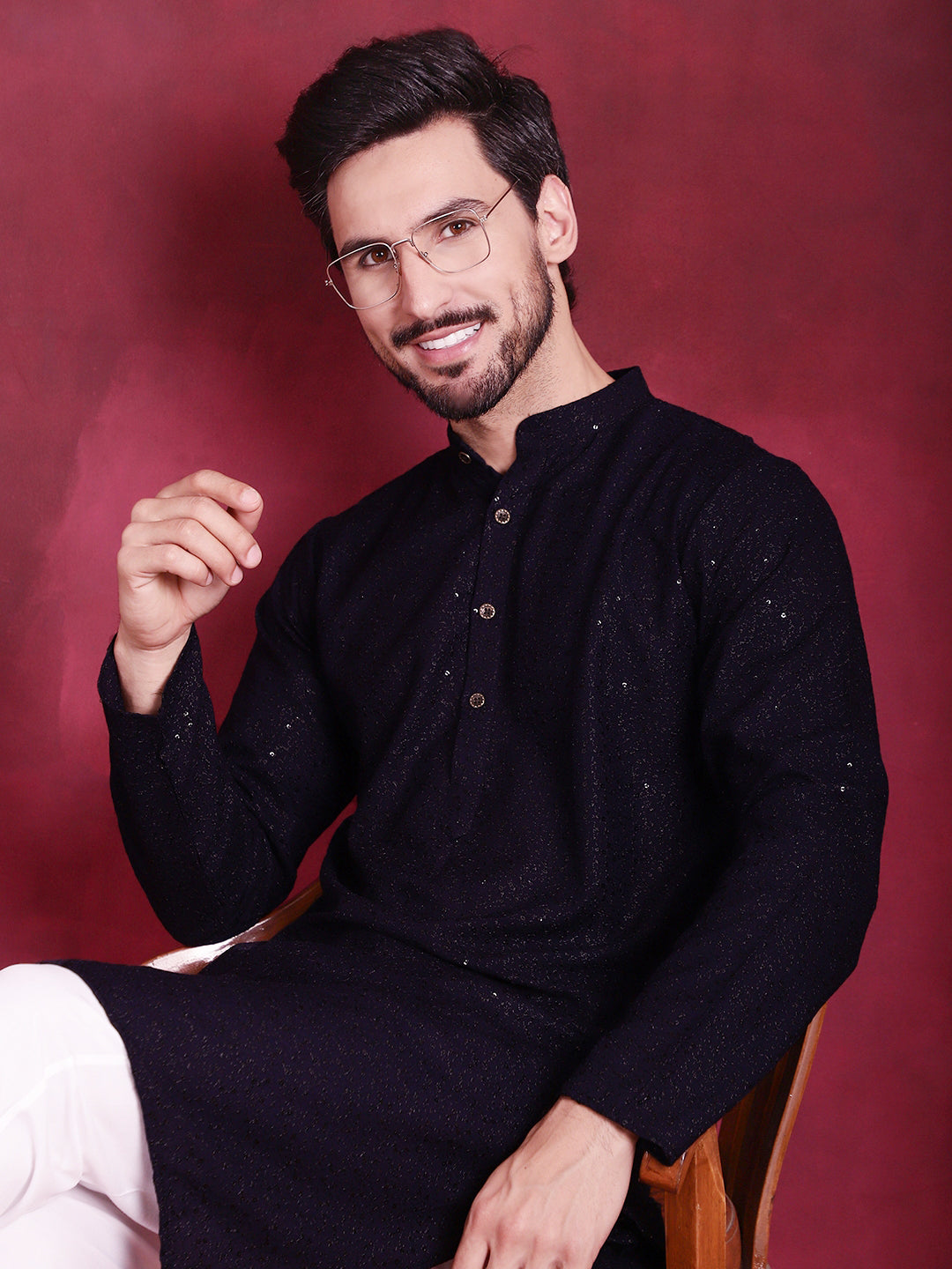 Men's Sequins Chikankari Kurta with Pyjama - Taantav